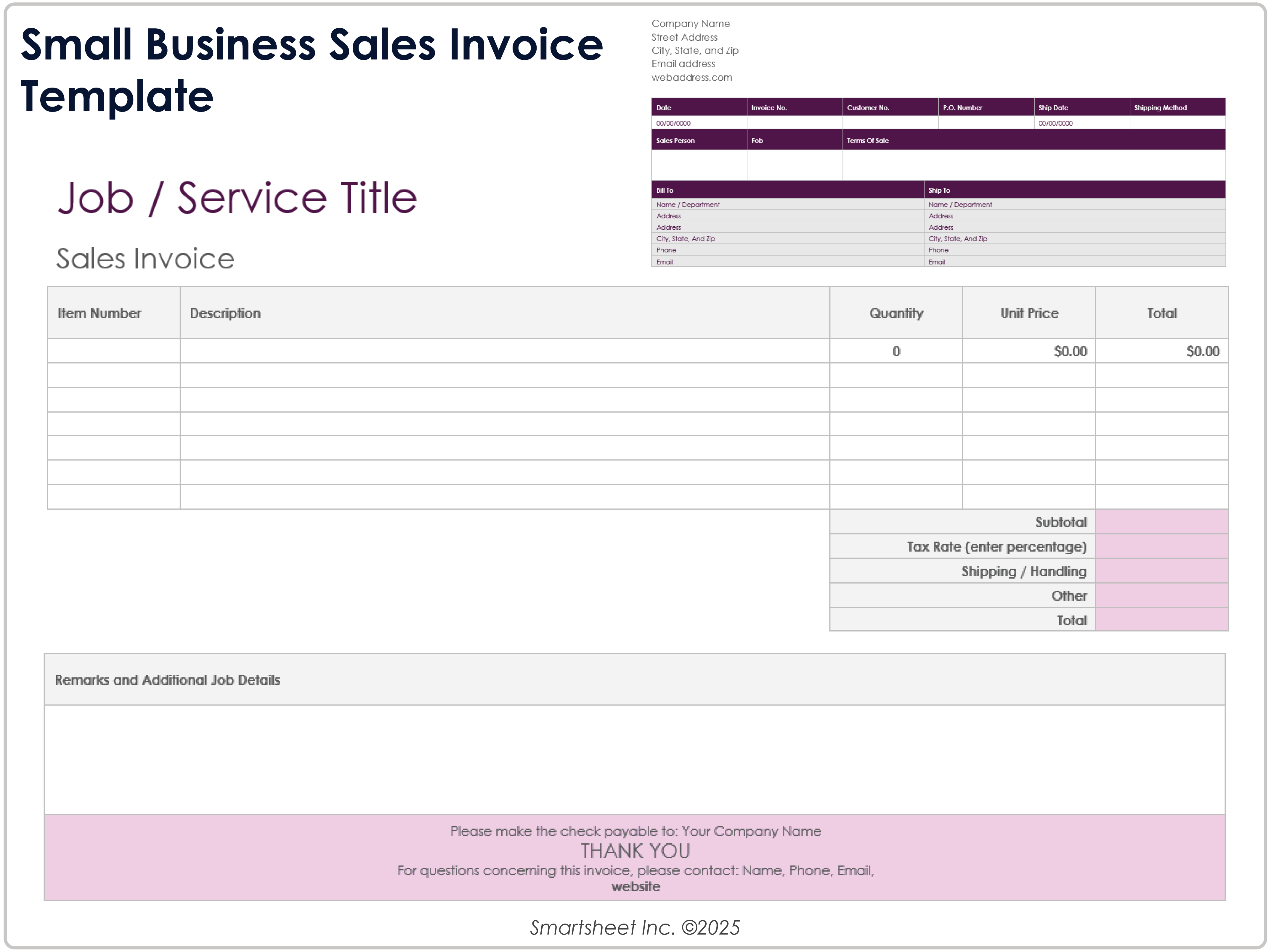 Small Business Sales Invoice Template