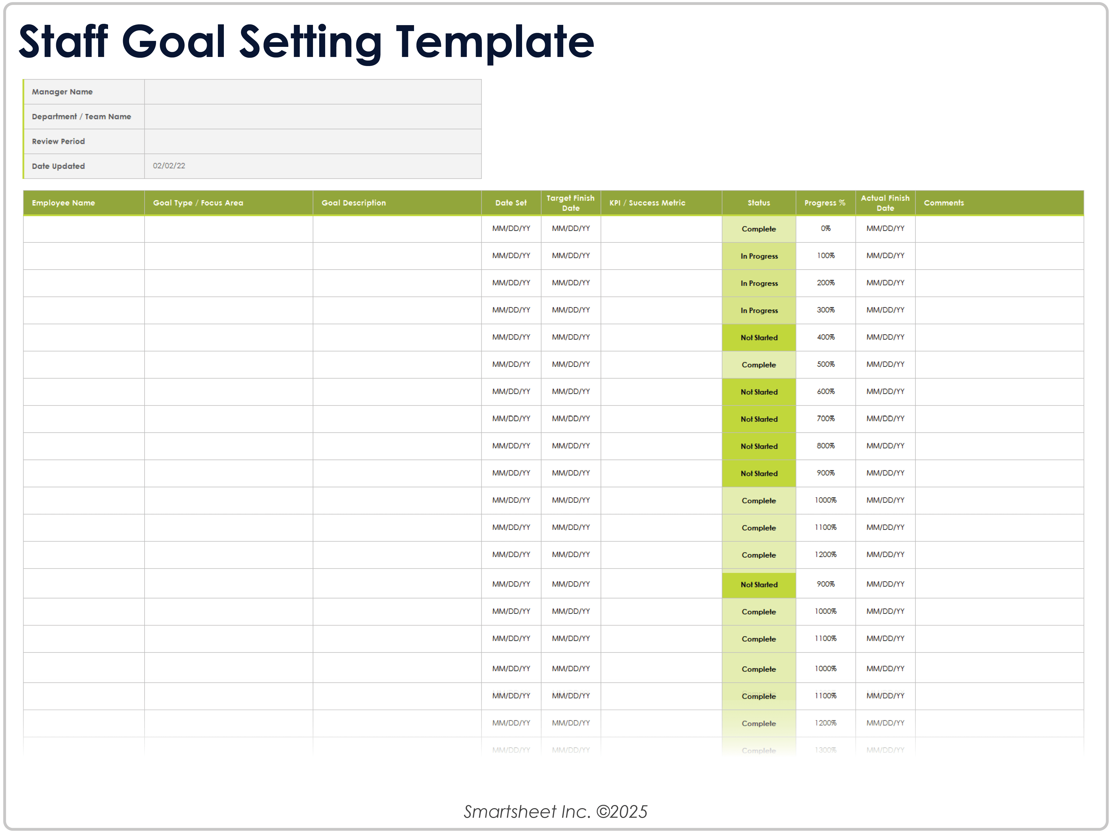 Staff Goal Setting Template 9237