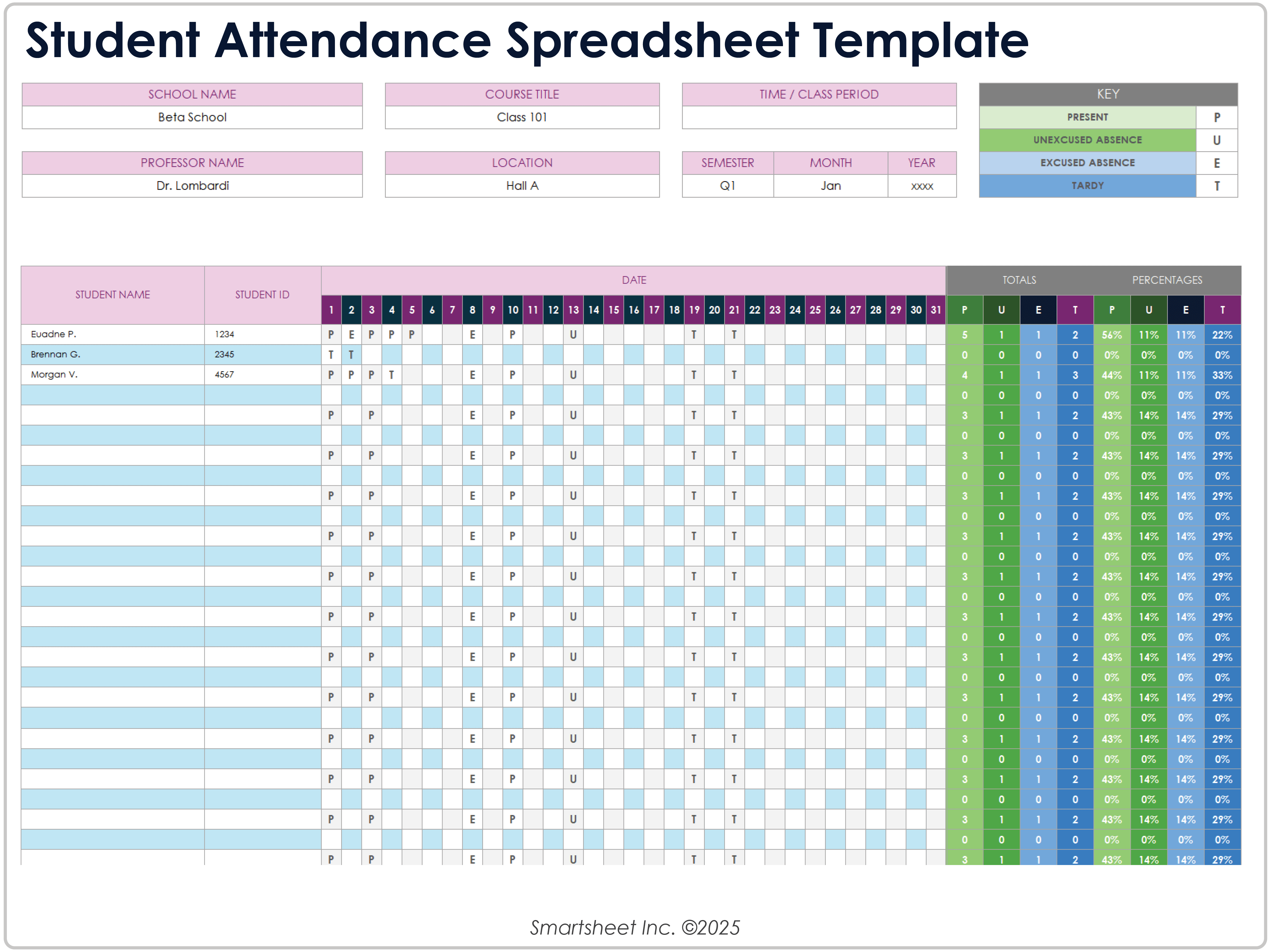 Student Attendance Spreadsheet Template