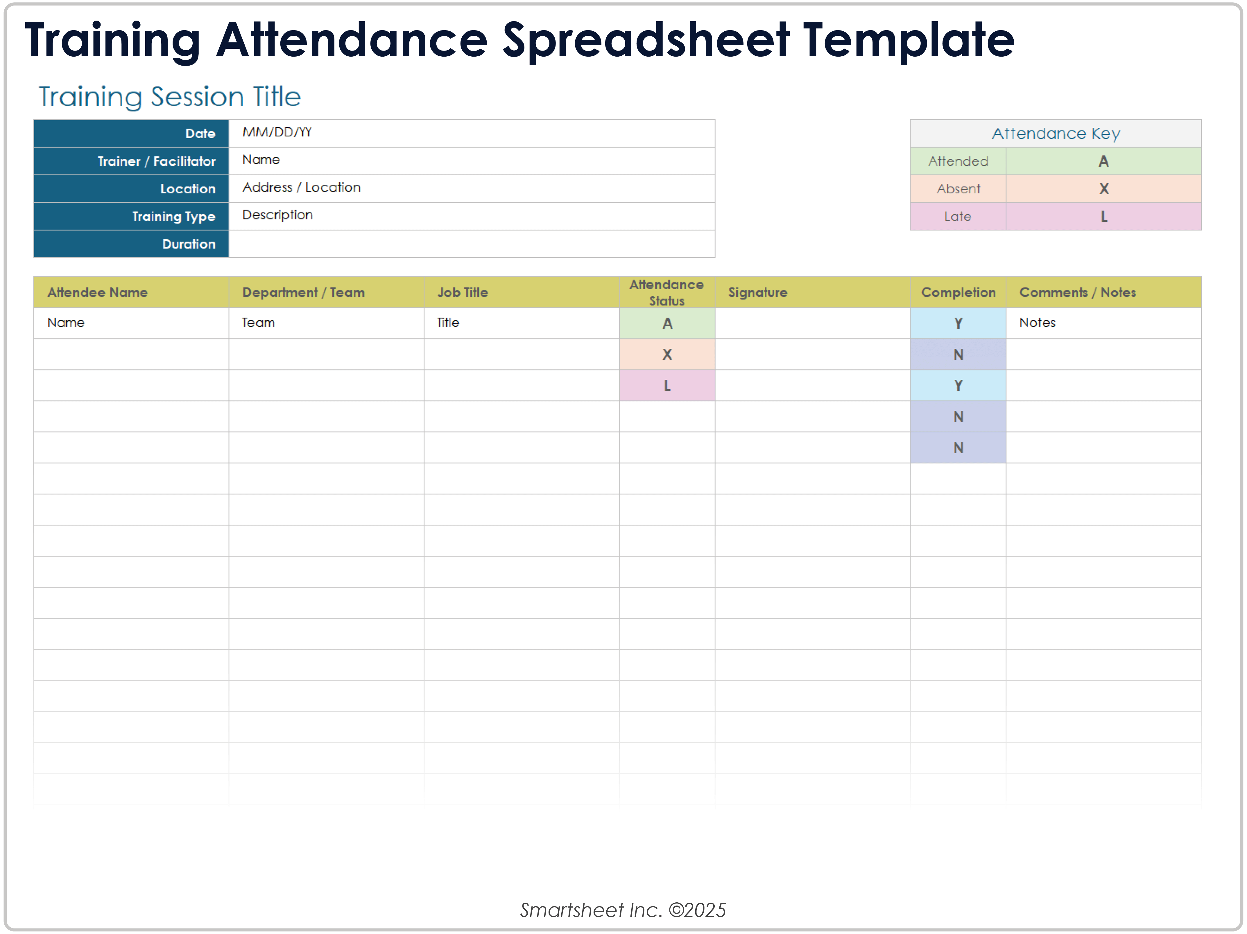 Training Attendance Spreadsheet Template