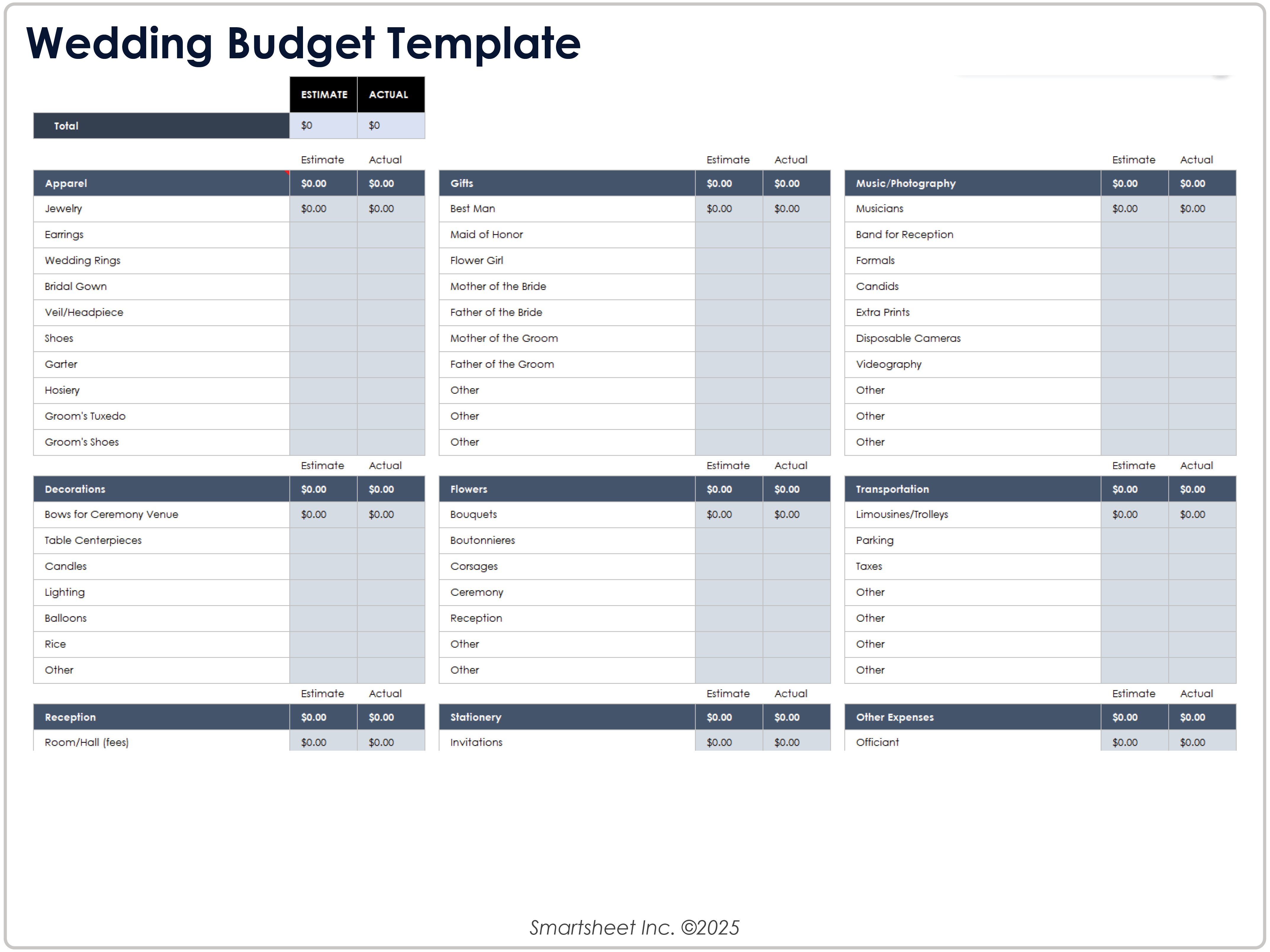 Wedding Budget Template