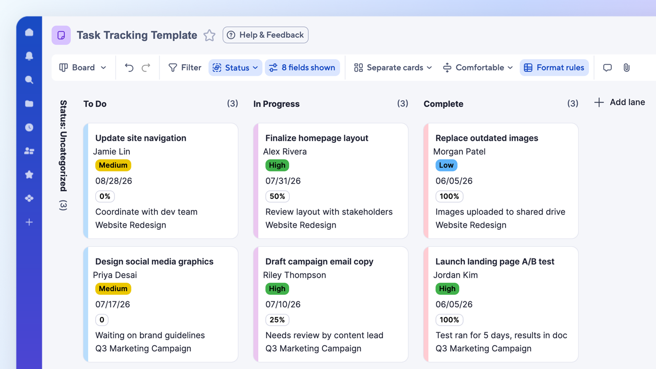 managing tasks using Smartsheet board view