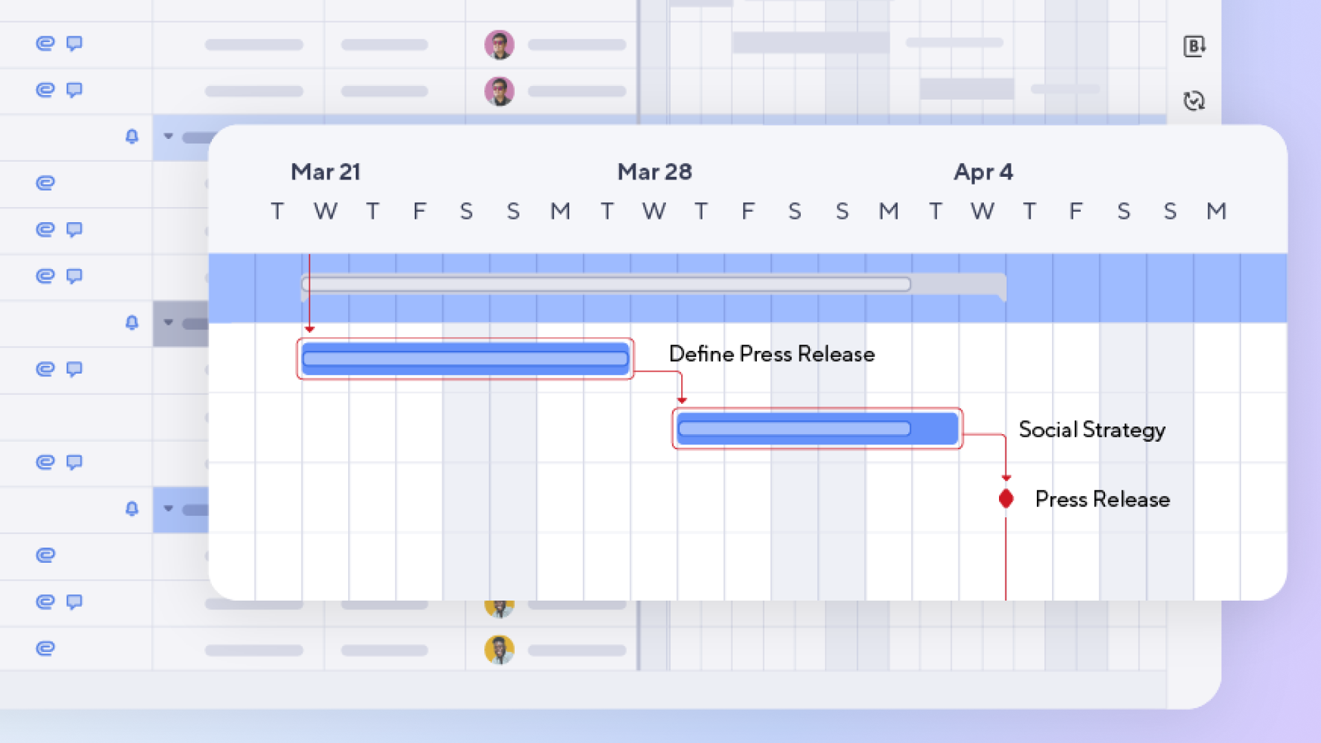 Task dependencies screen in Smartsheet