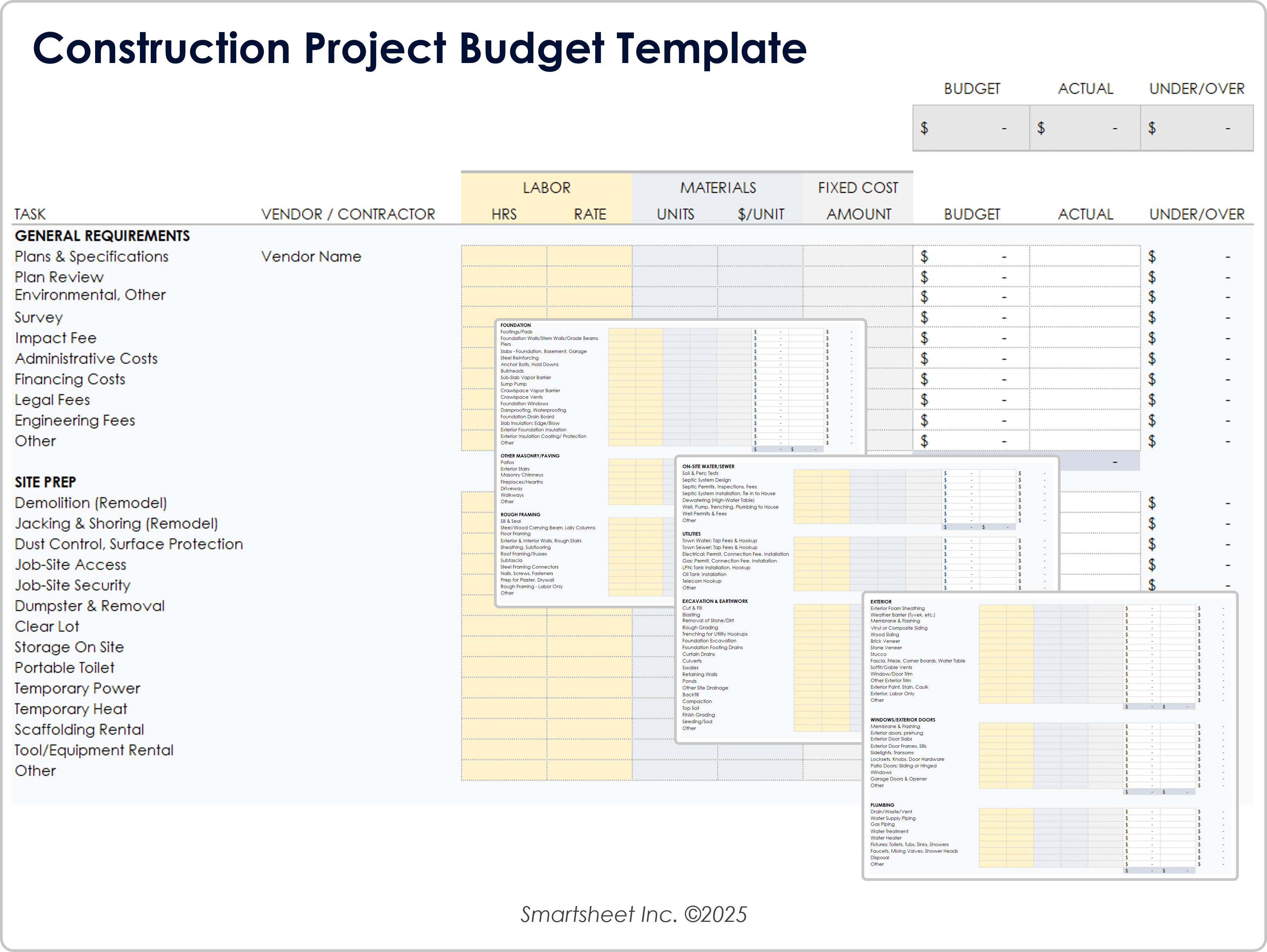 Construction Project Budget Template