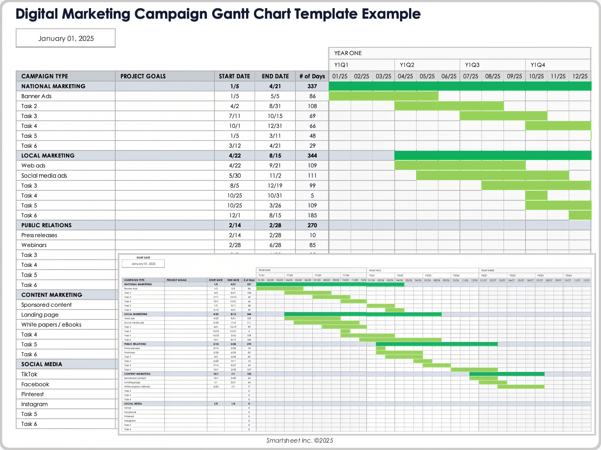 Digital Marketing Campaign Gantt Chart Template Example