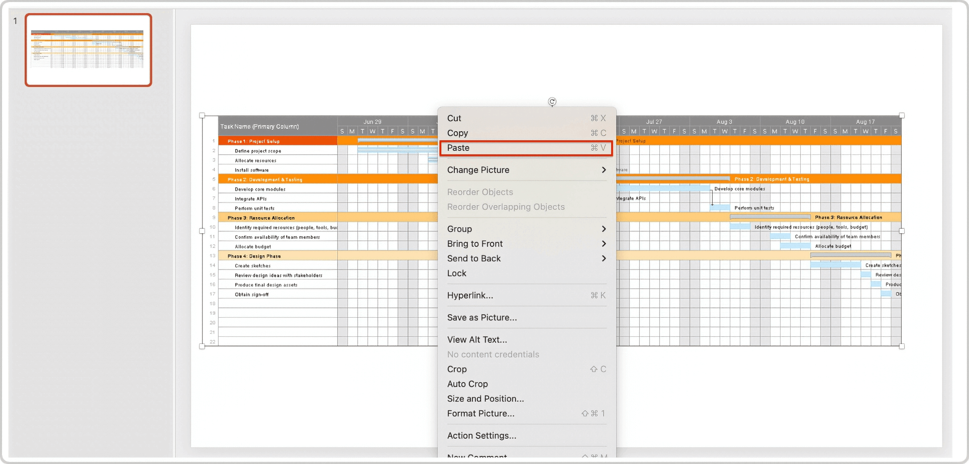 Gantt Chart From Smartsheet to Powerpoint Paste Gantt Chart
