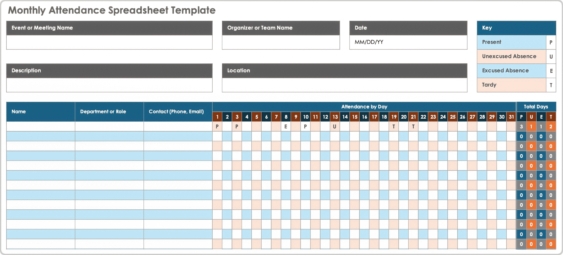 Monthly Attendance Spreadsheet Template Open Template