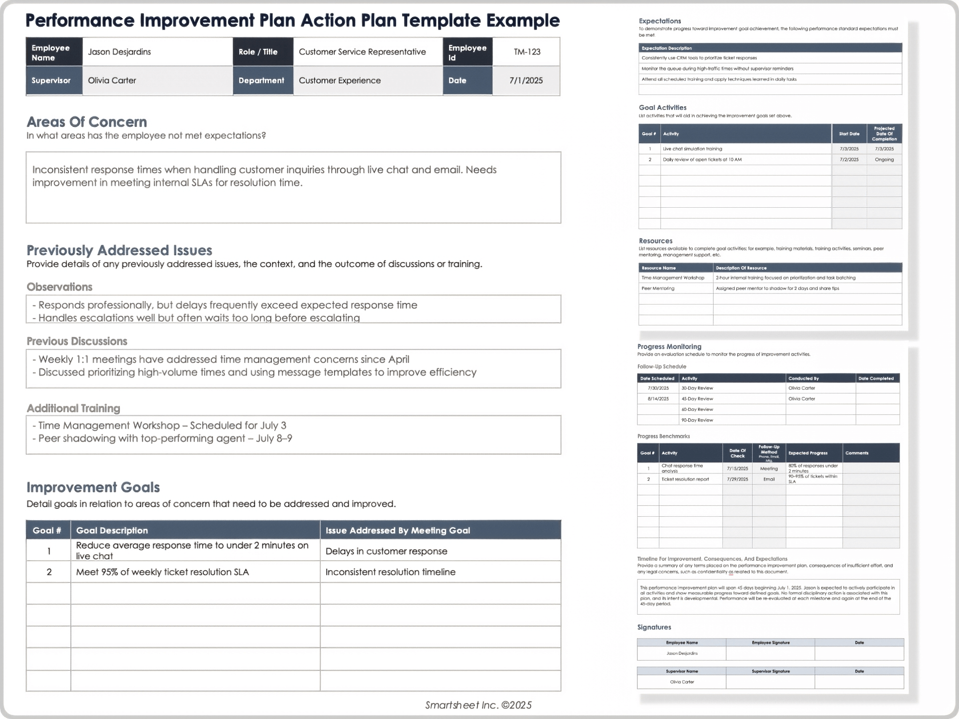 Performance Improvement Plan Action Plan Template Example