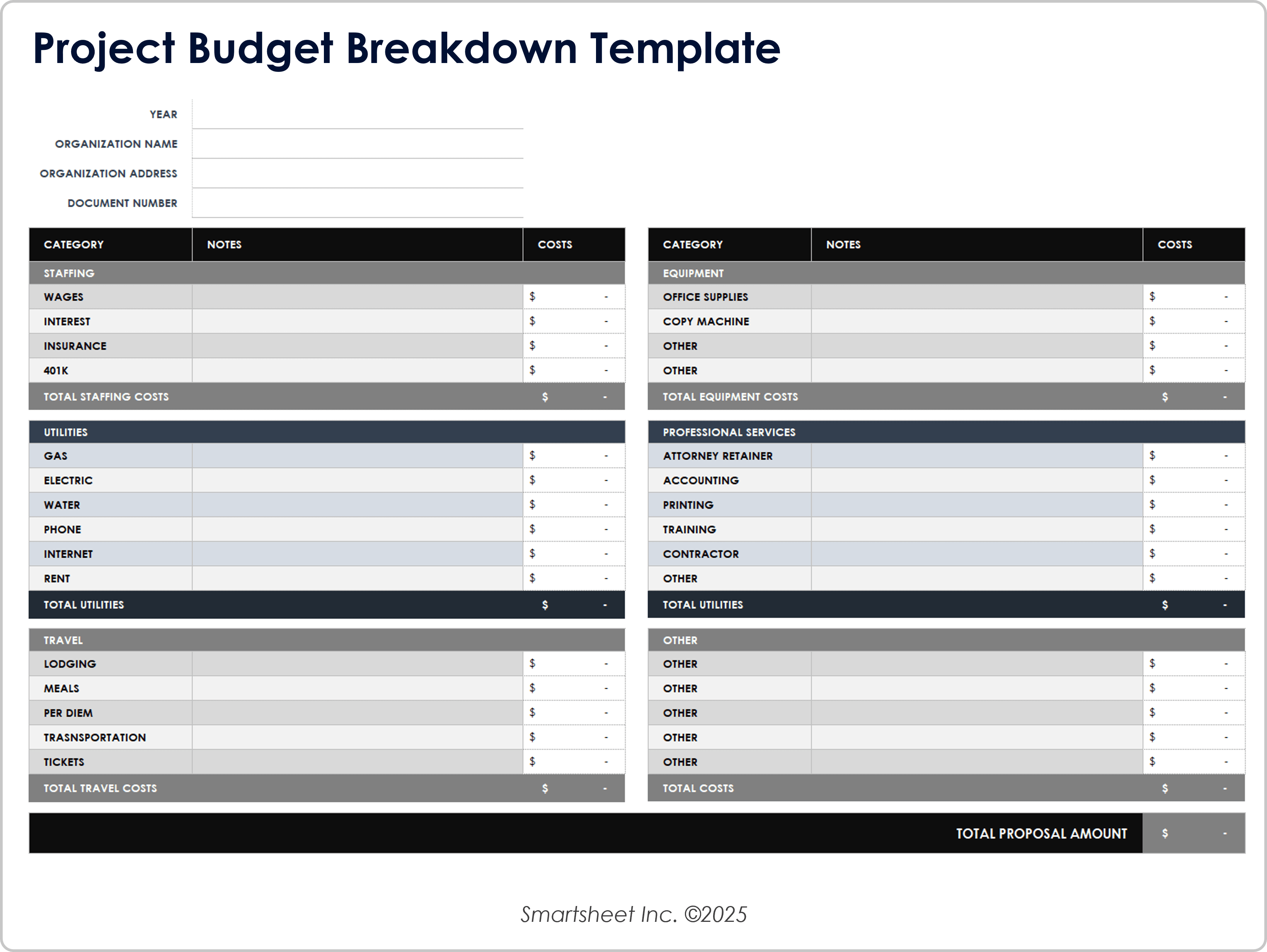 Project Budget Breakdown Template
