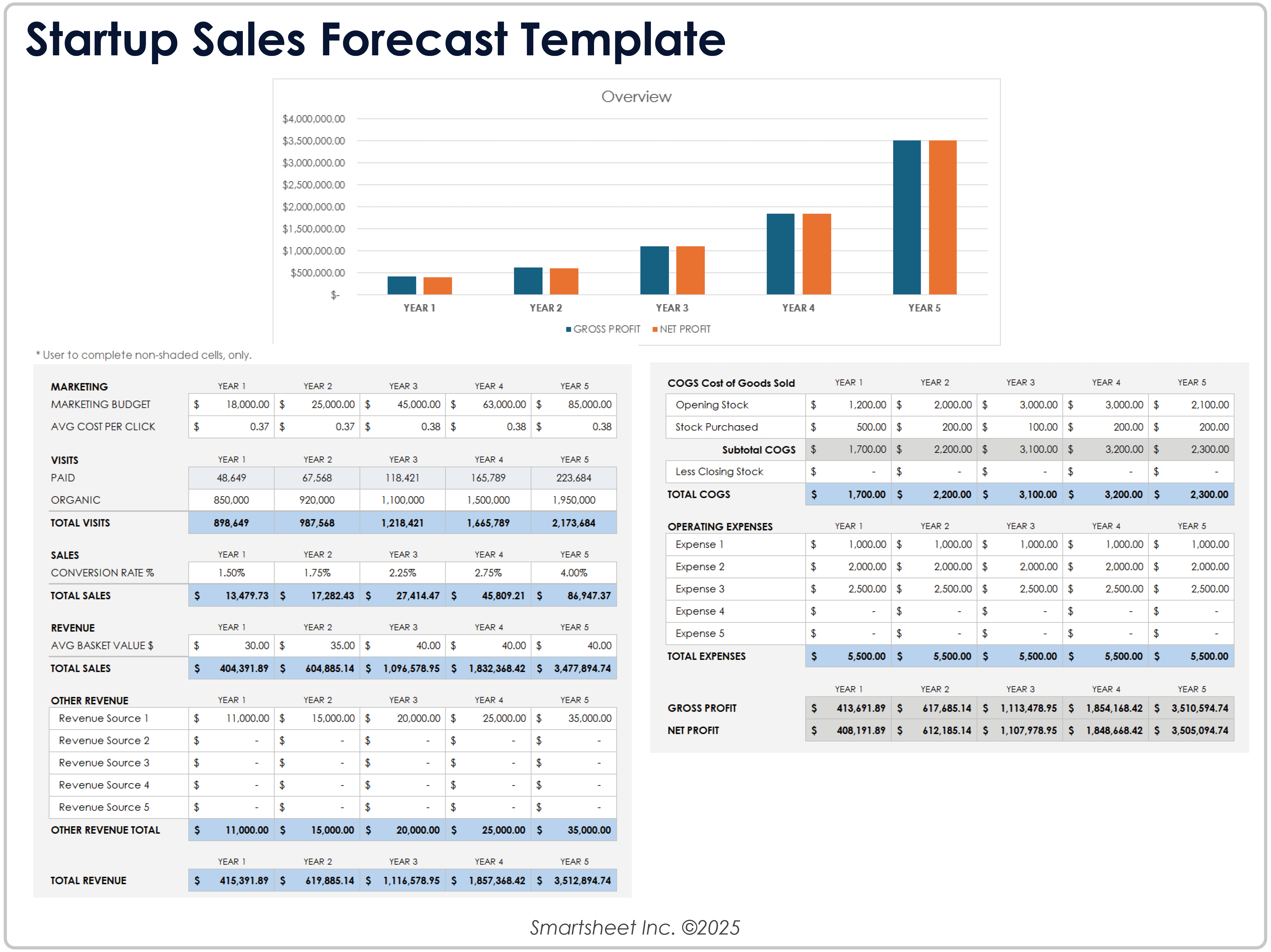 Startup Sales Forecast Template