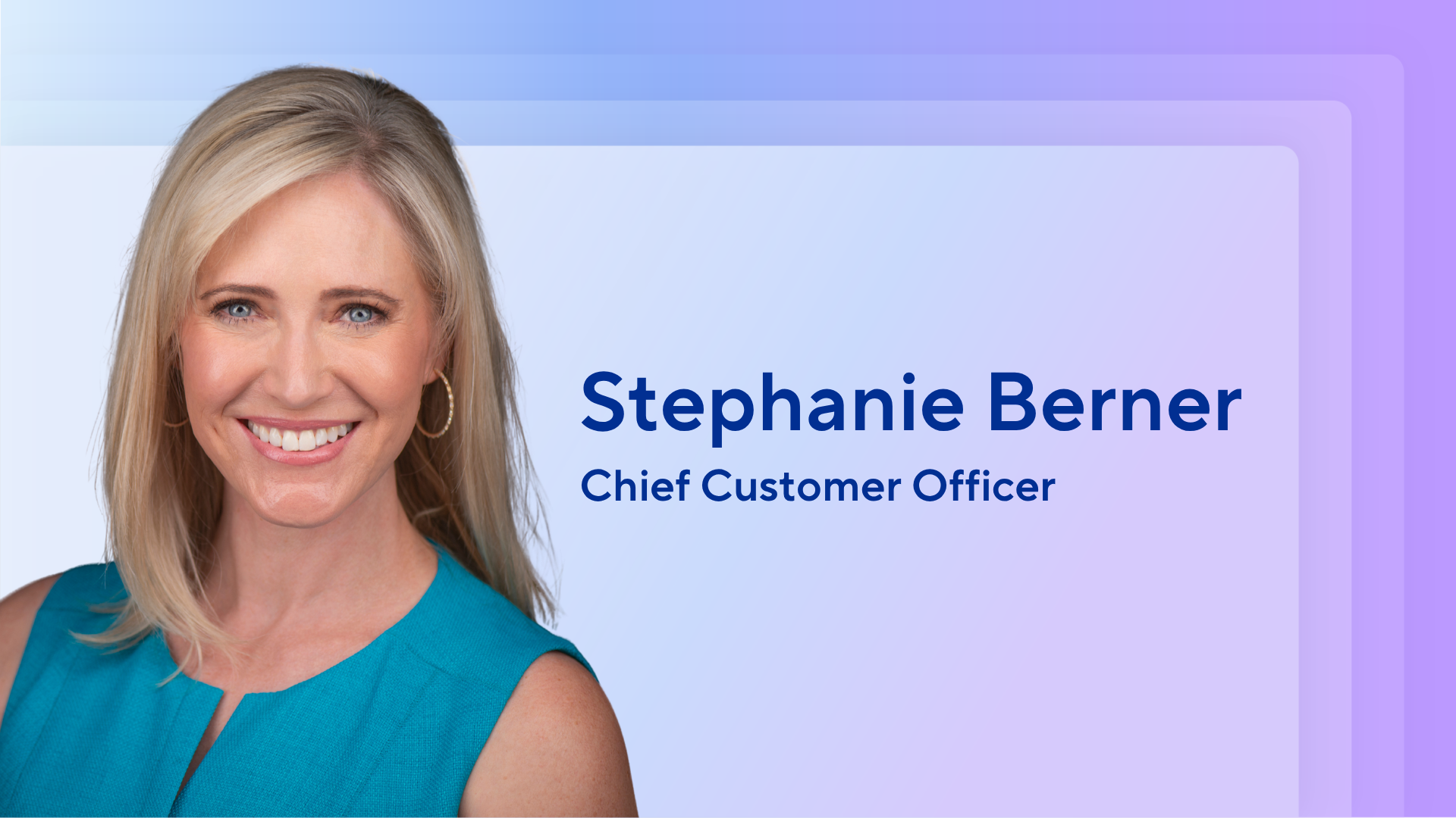 Chief Customer Officer Stephanie Berner headshot on blue background