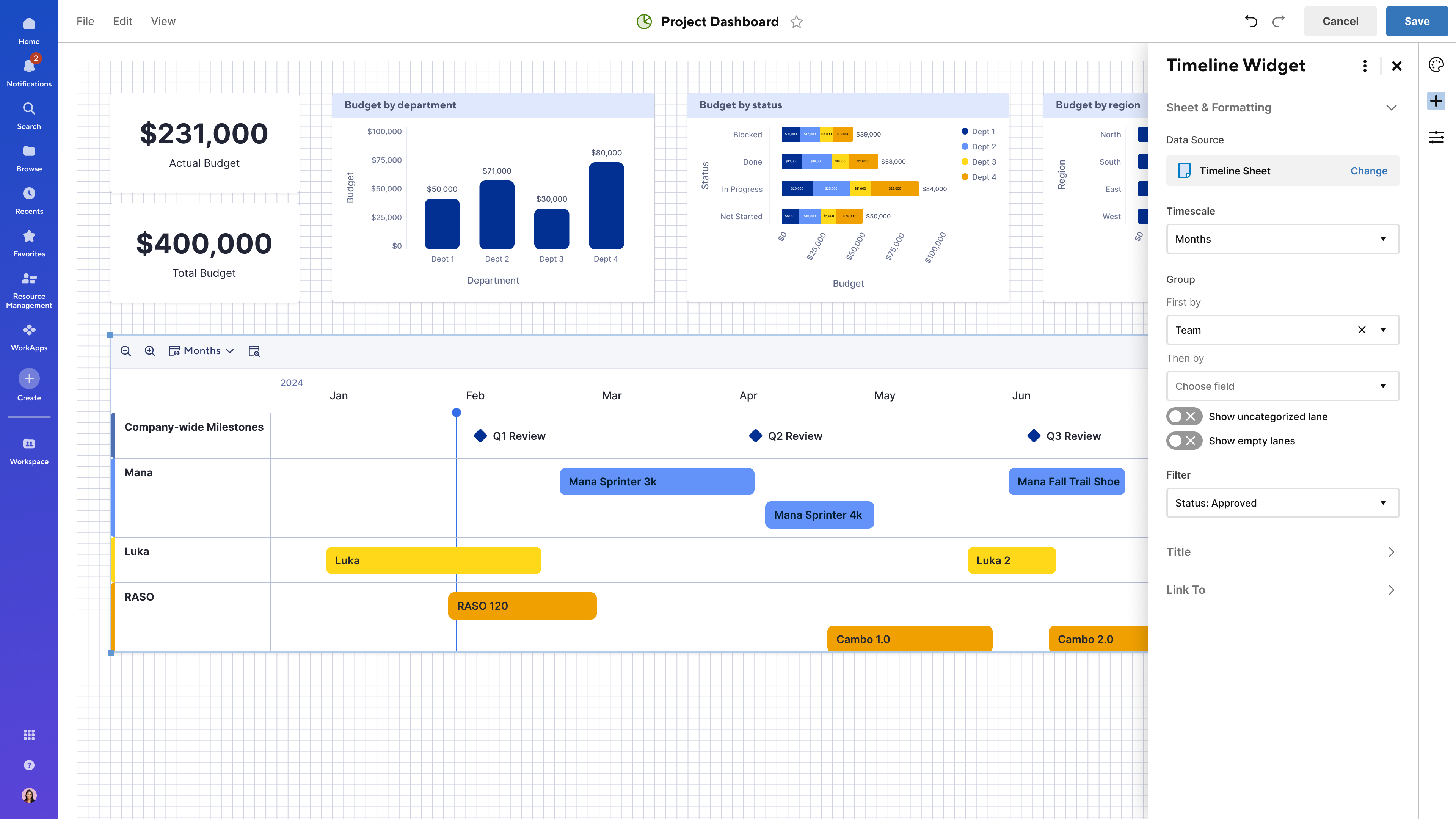 Timeline view widget in dashboards | Smartsheet