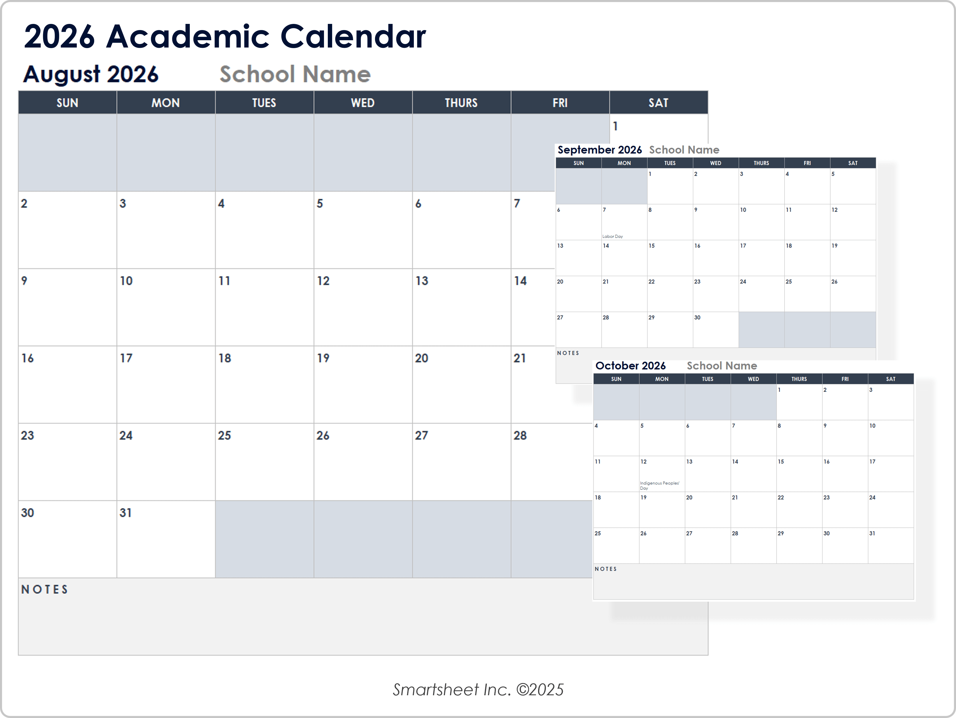 2026 Academic Calendar Template