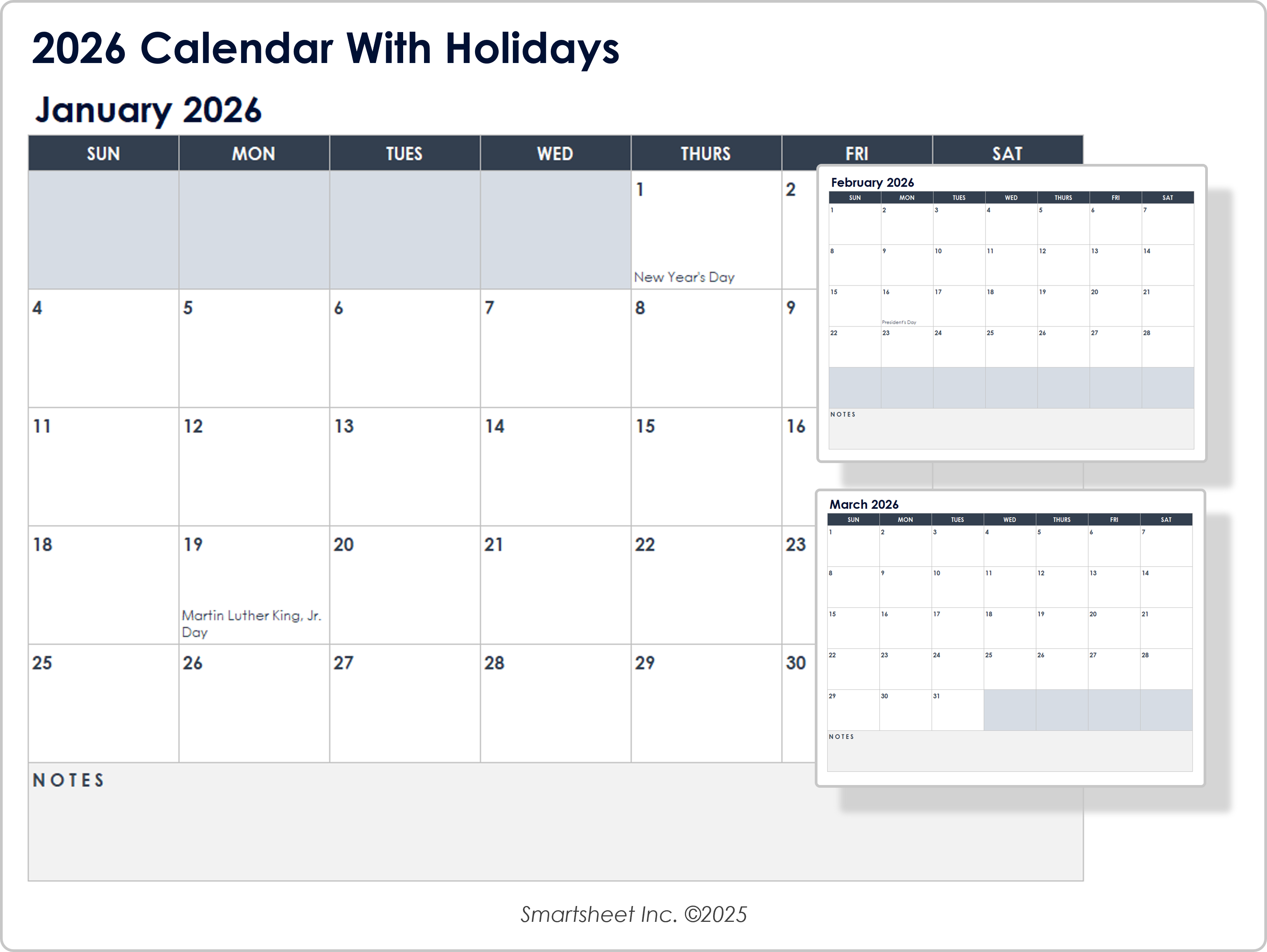 2026 Calendar with Holidays