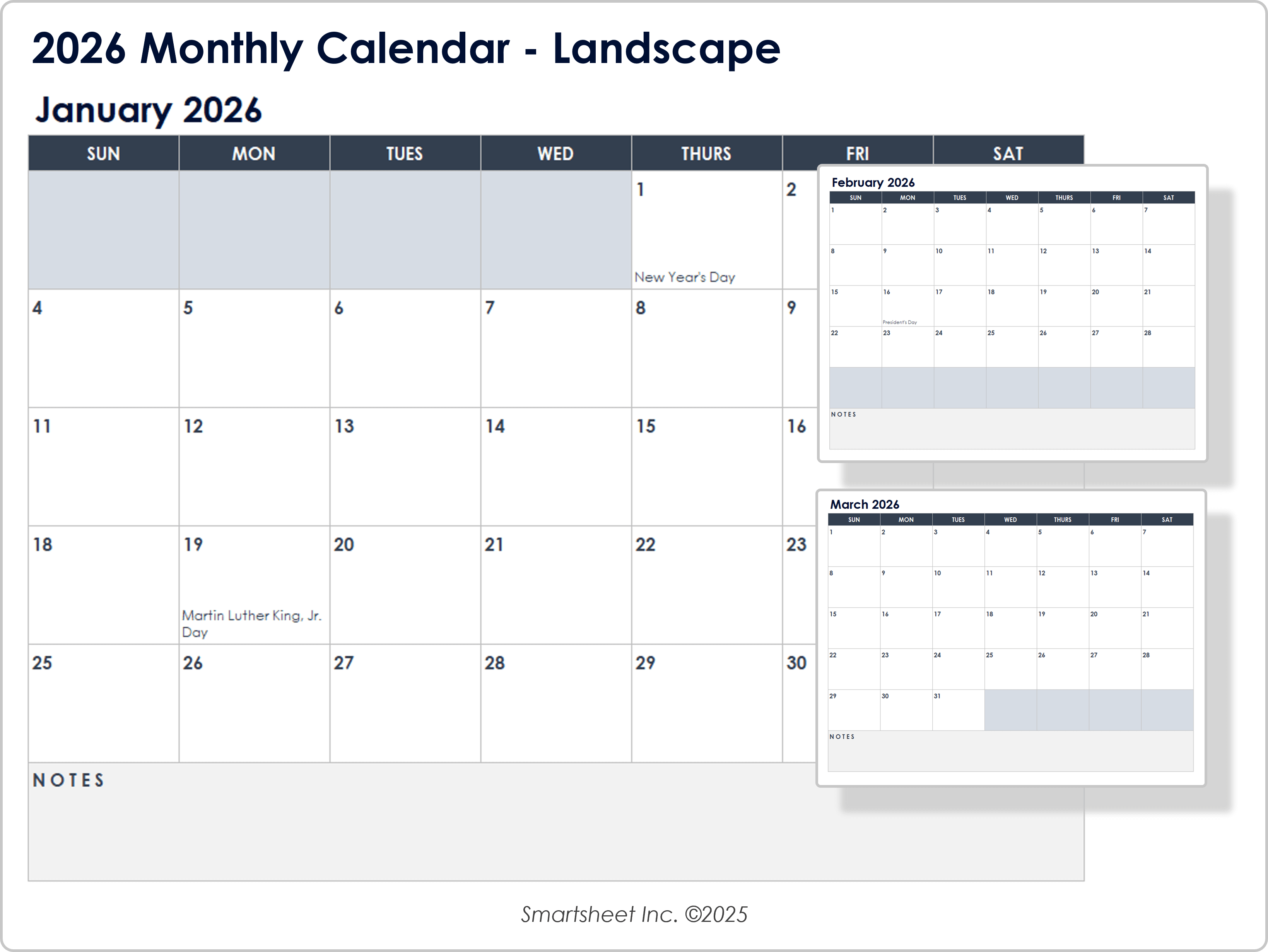 2026 Monthly Calendar Landscape