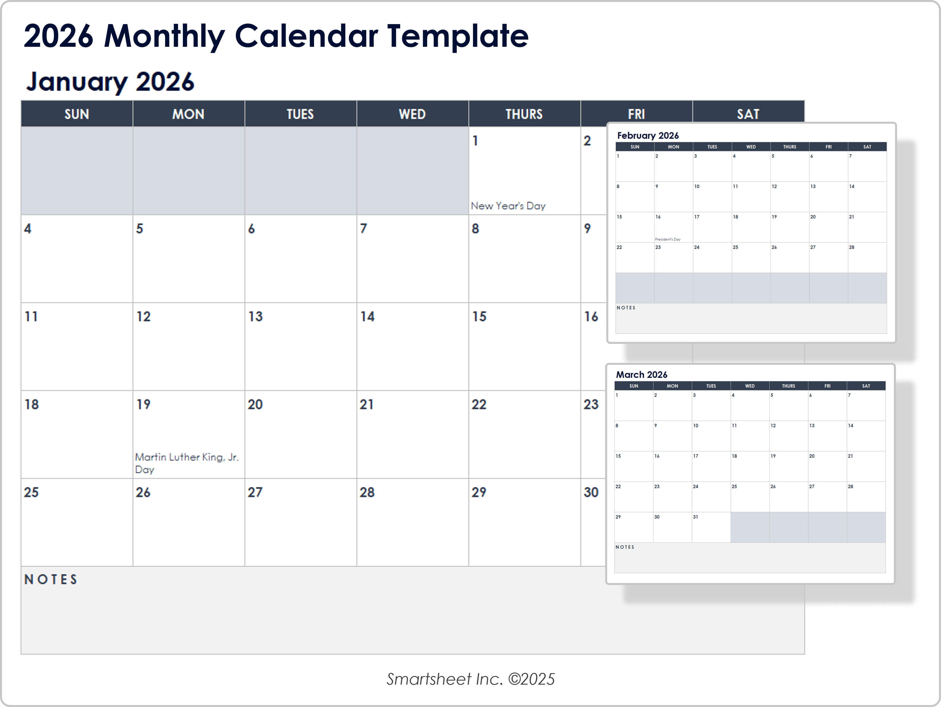2026 Monthly Calendar Template