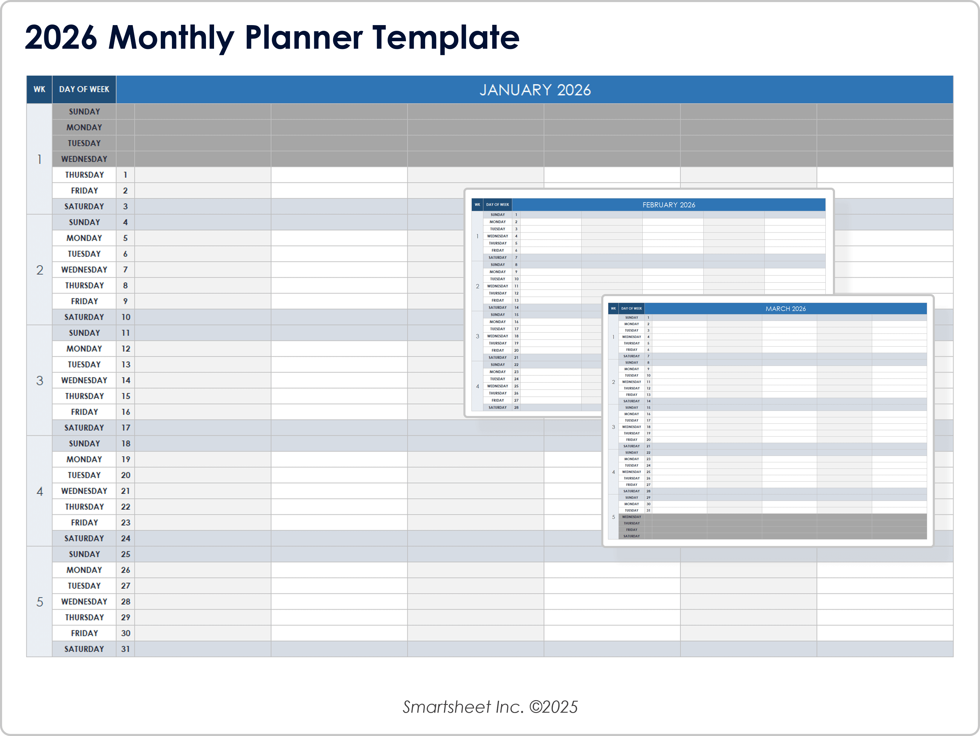 2026 Monthly Planner Template