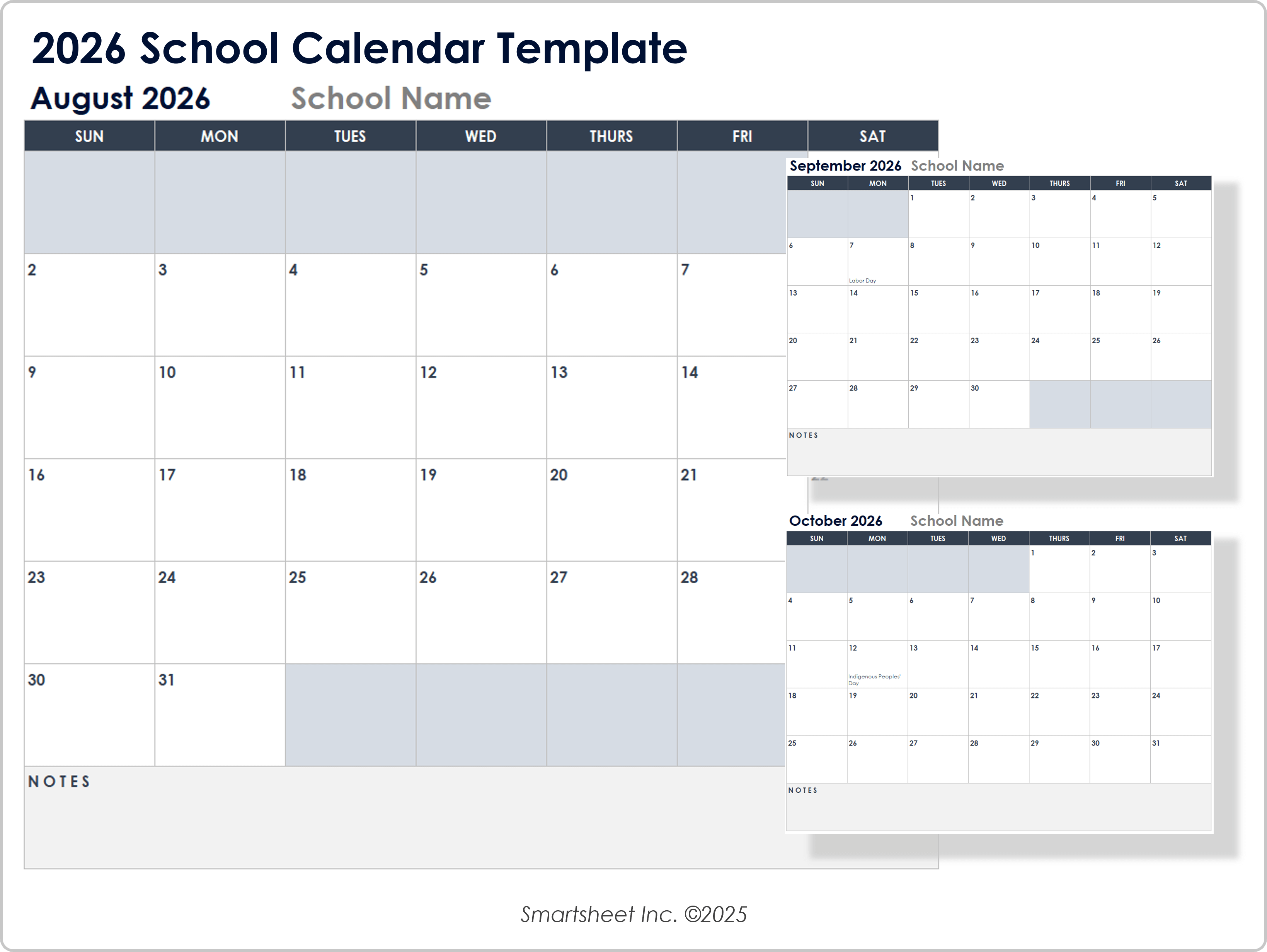 2026 School Calendar Template