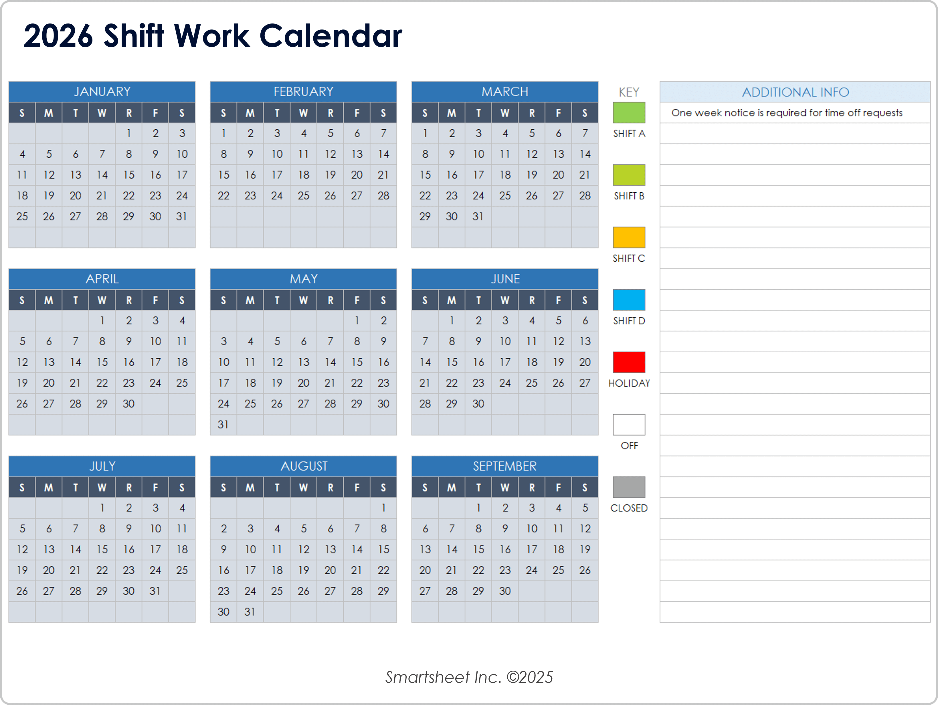 2026 Shift Work Calendar