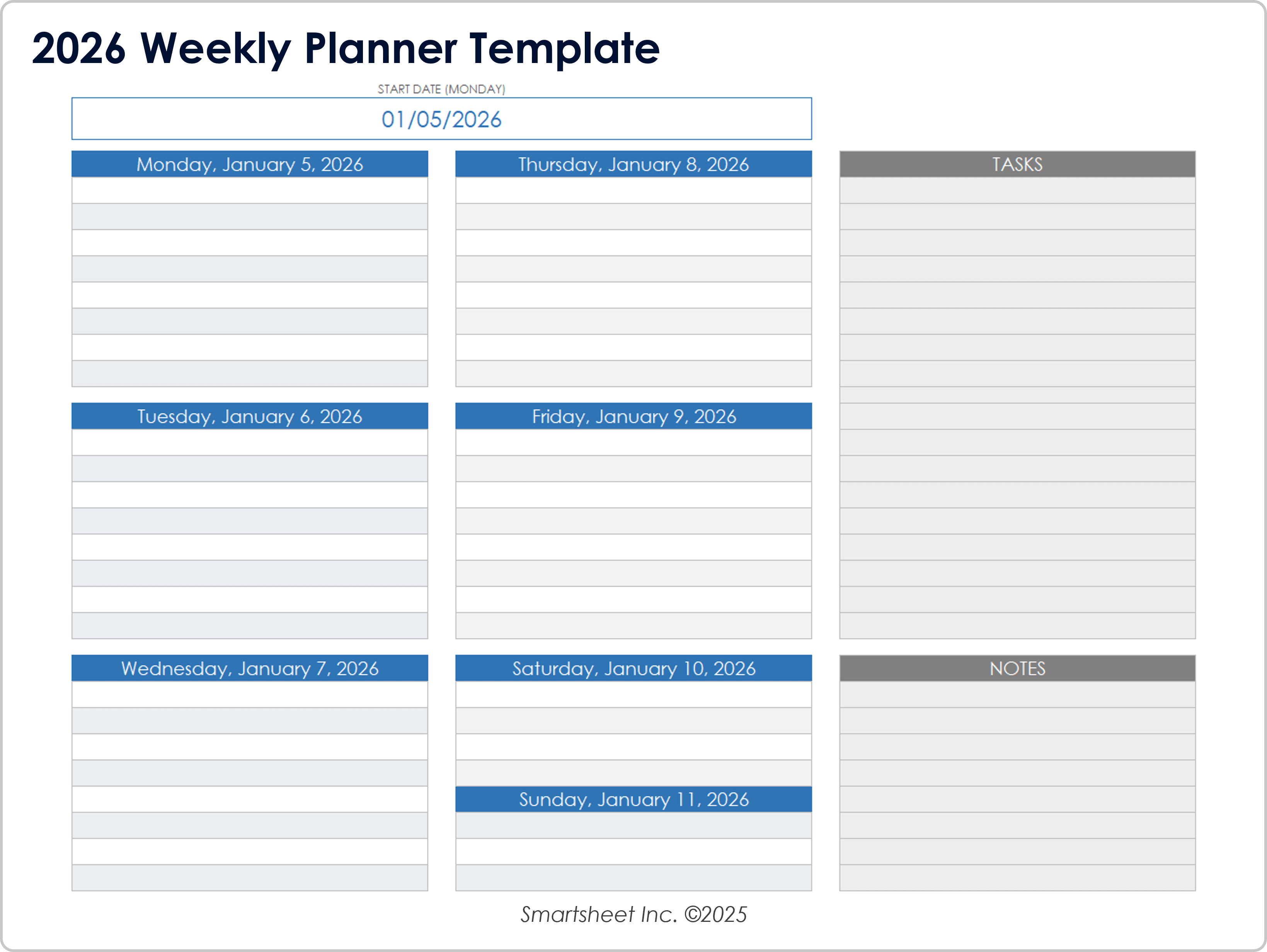 2026 Weekly Planner Template