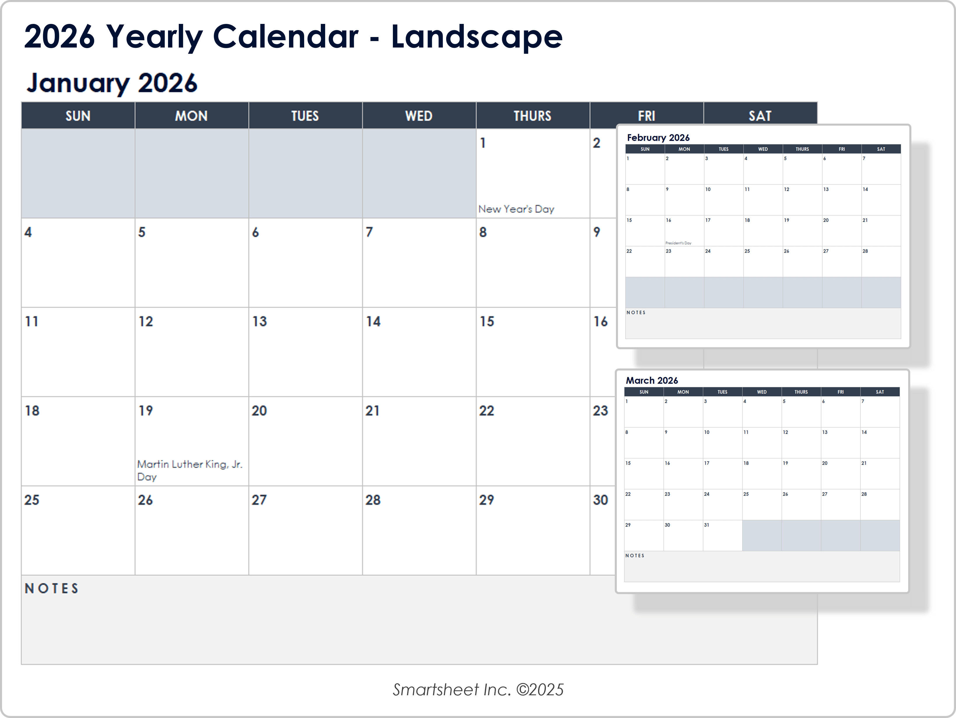 2026 Yearly Calendar Landscape