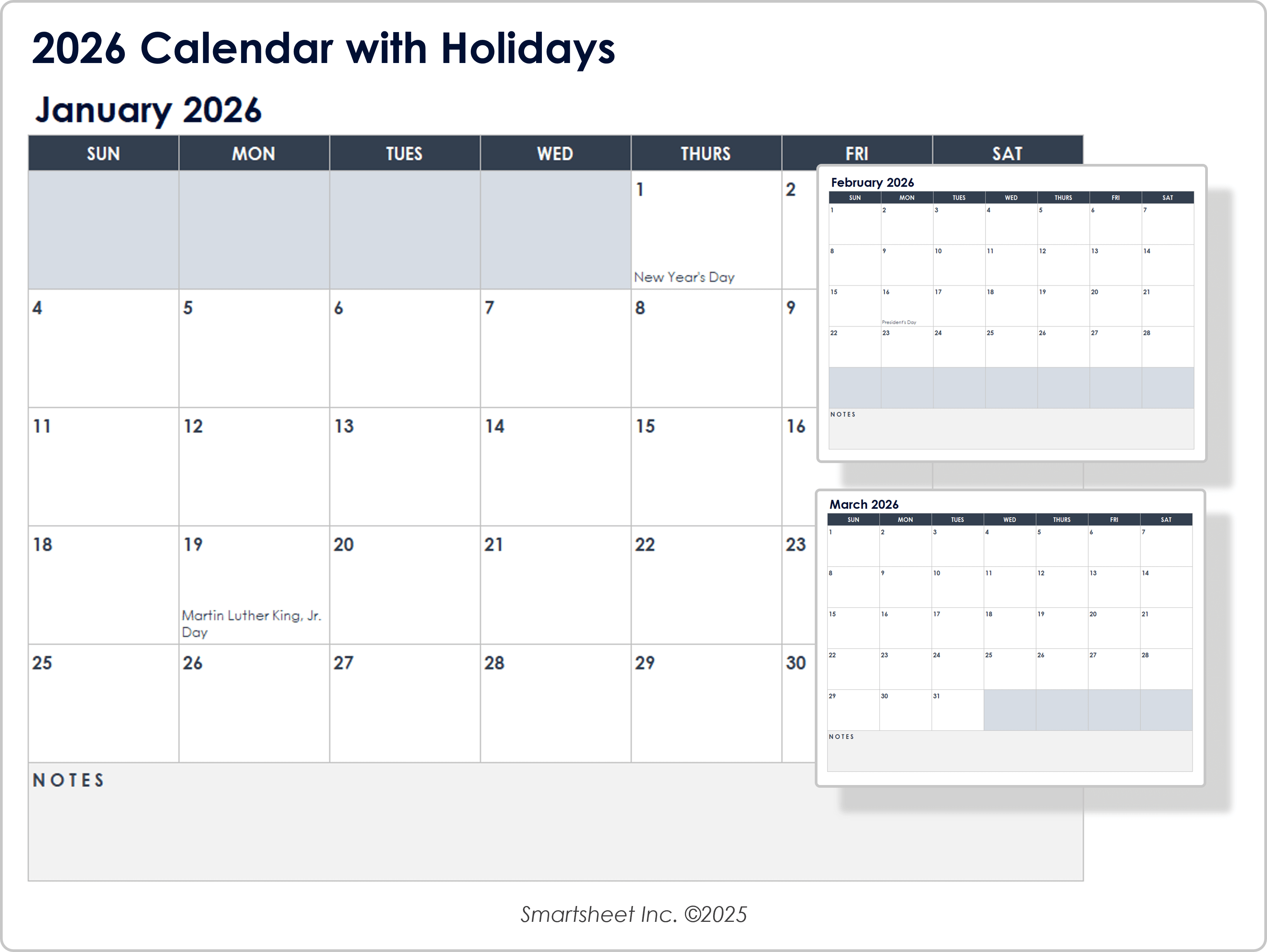 2026 Calendar with Holidays