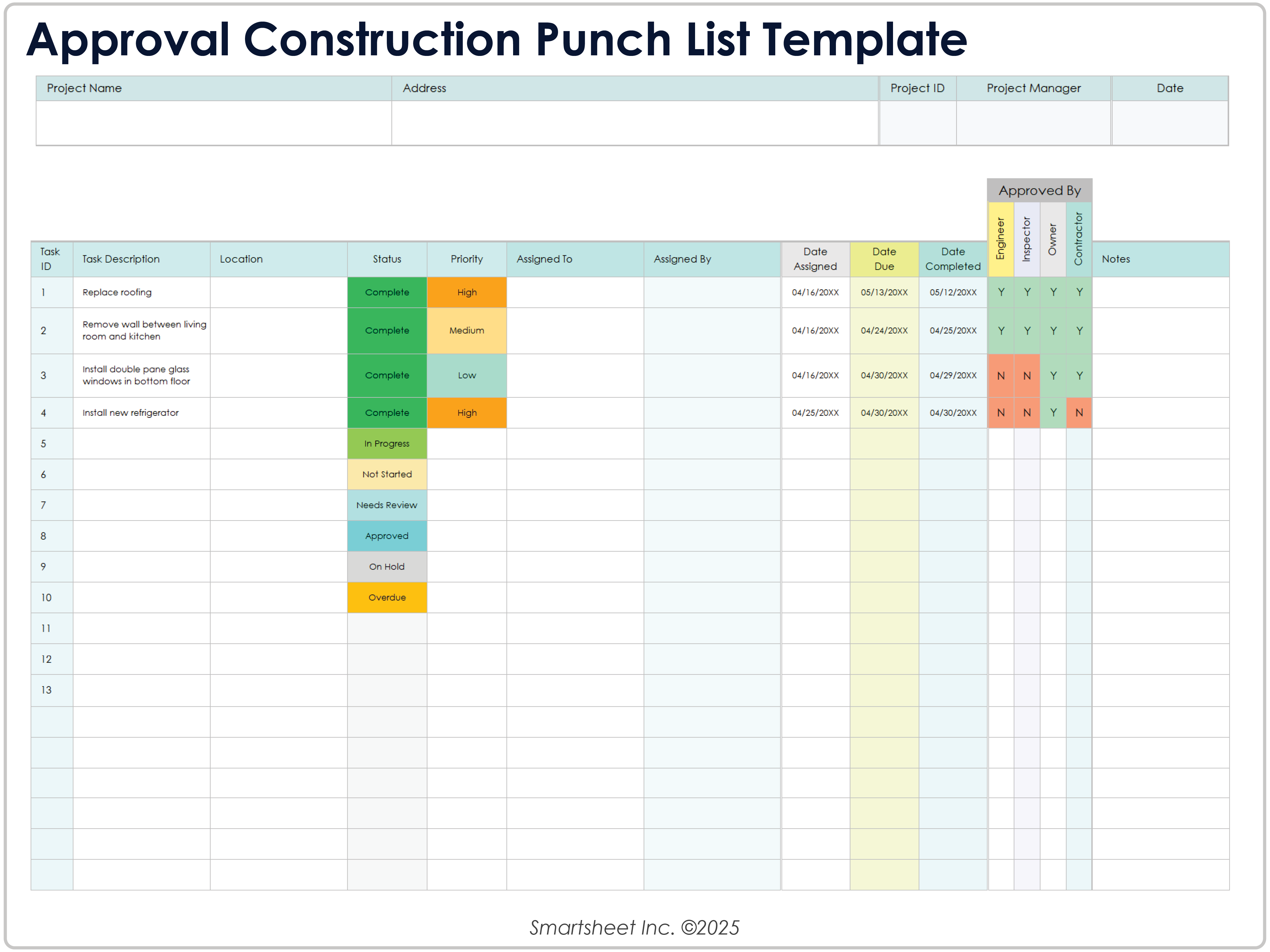 Approval Construction Punch List Template