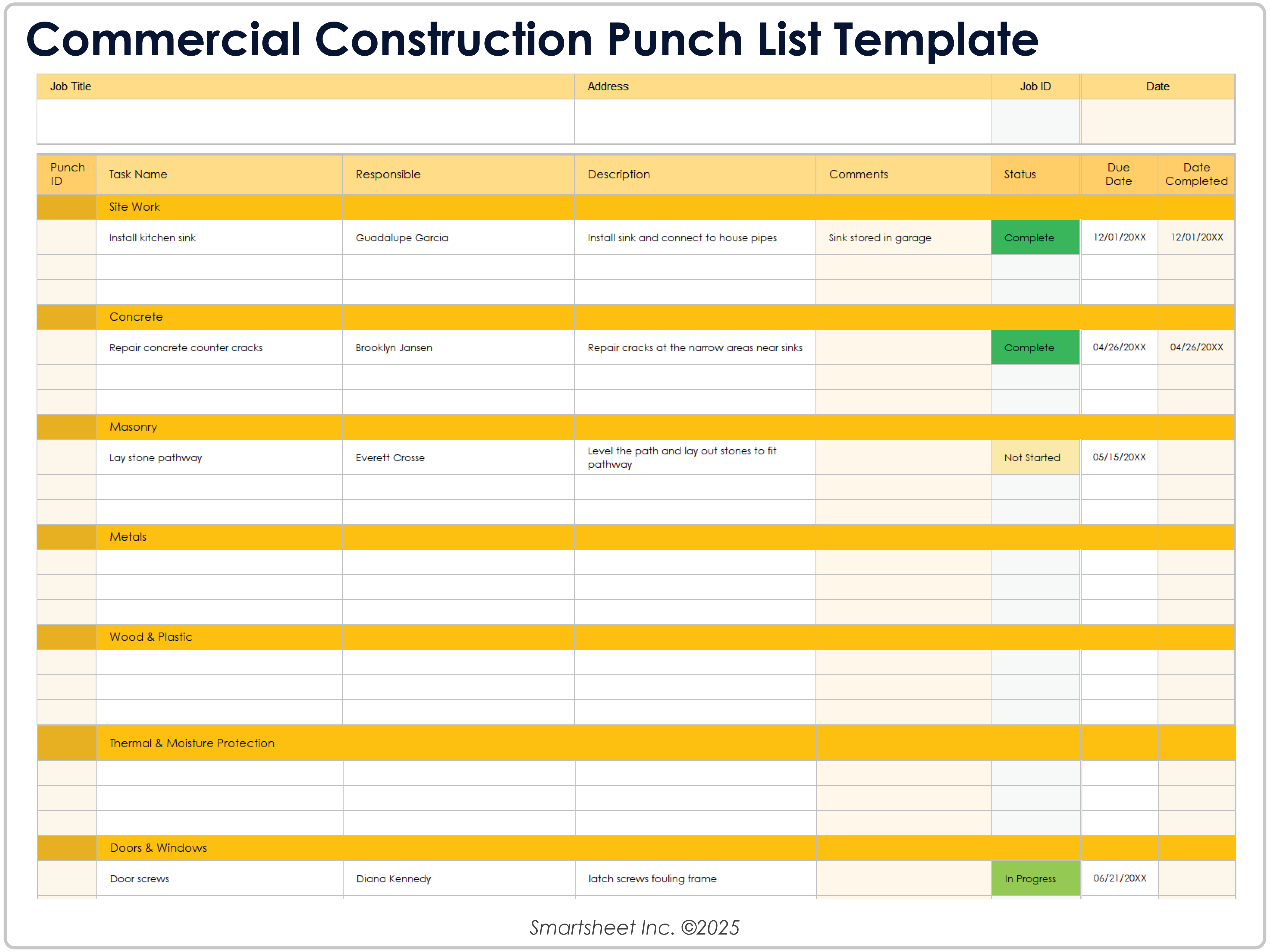 Commercial Construction Punch List Template