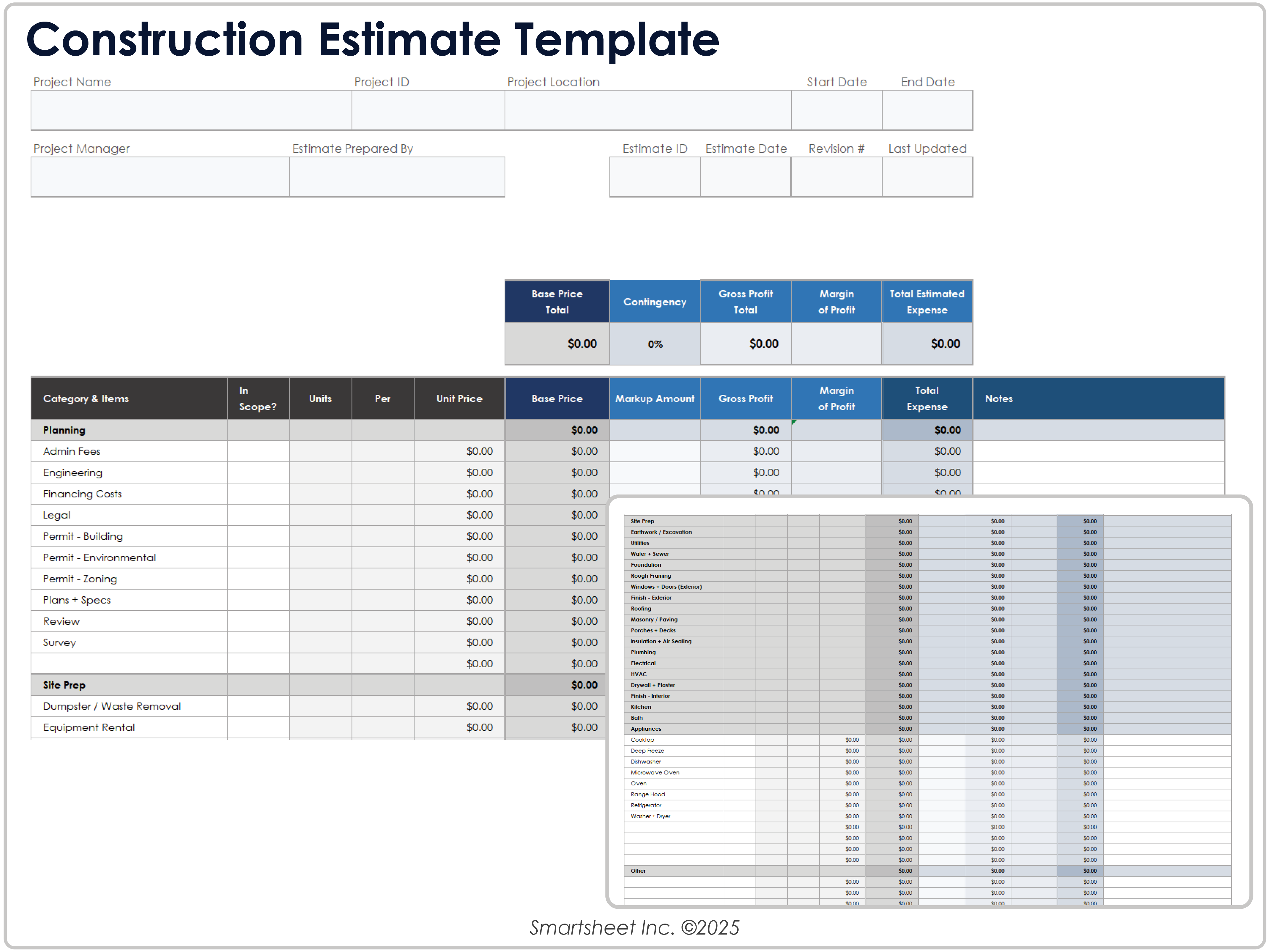 Construction Estimate Template