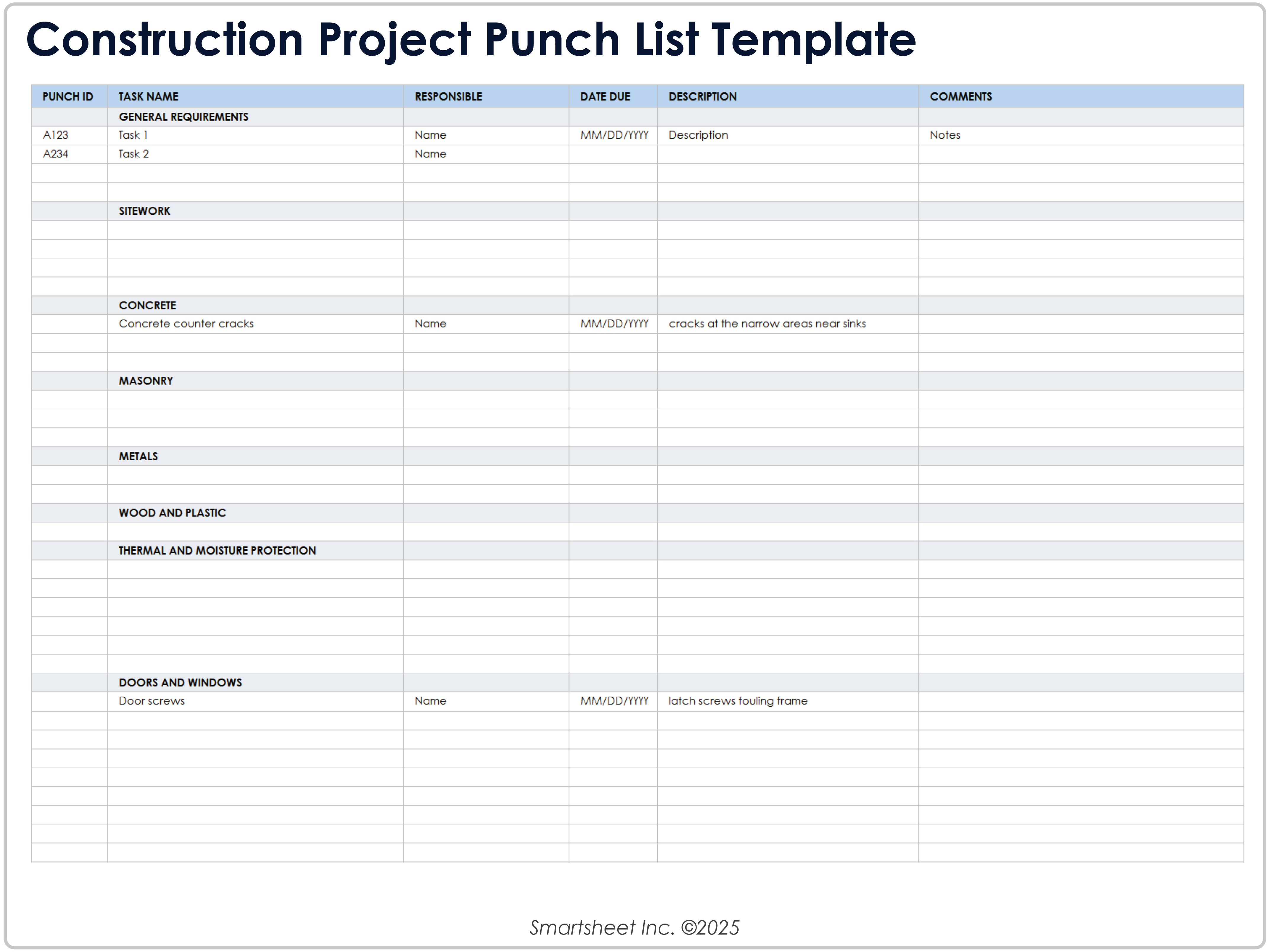 Construction Project Punch List Template