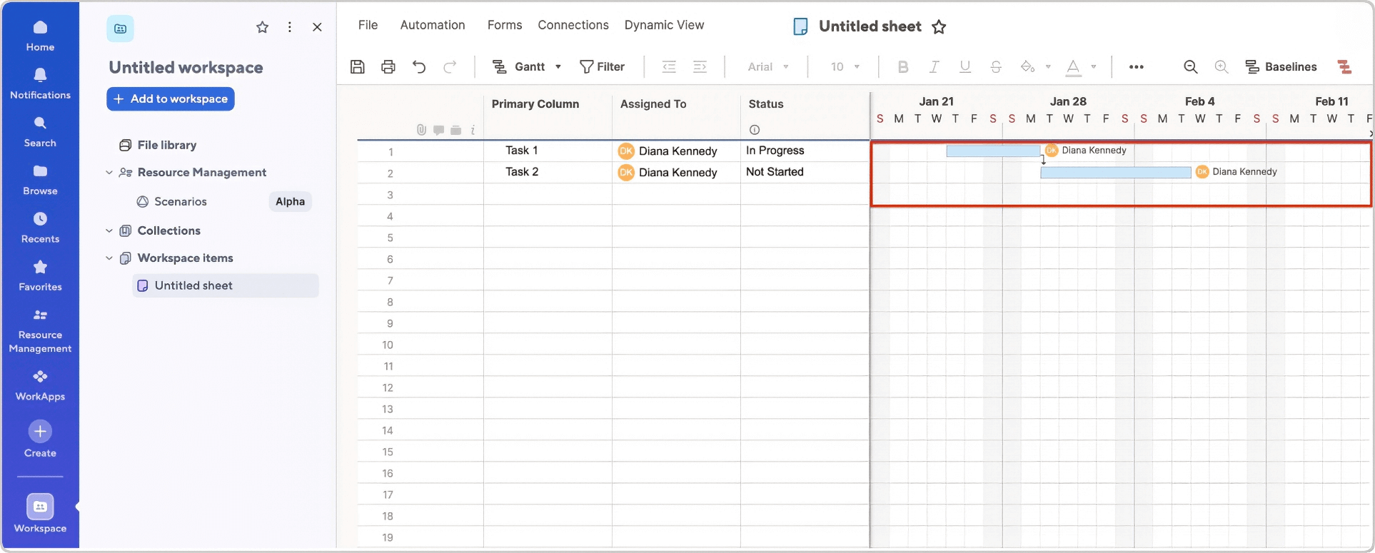 Create a Gantt Chart in Smartsheet Adjust the Timeline