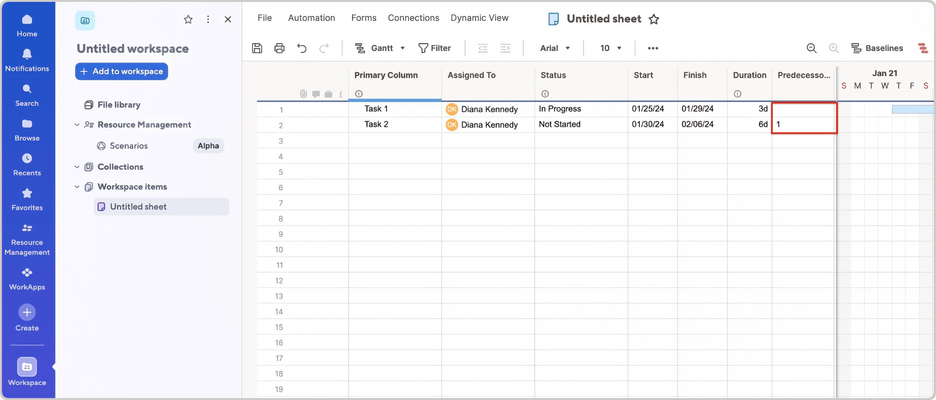 Create a Gantt Chart in Smartsheet Set Task Dependencies