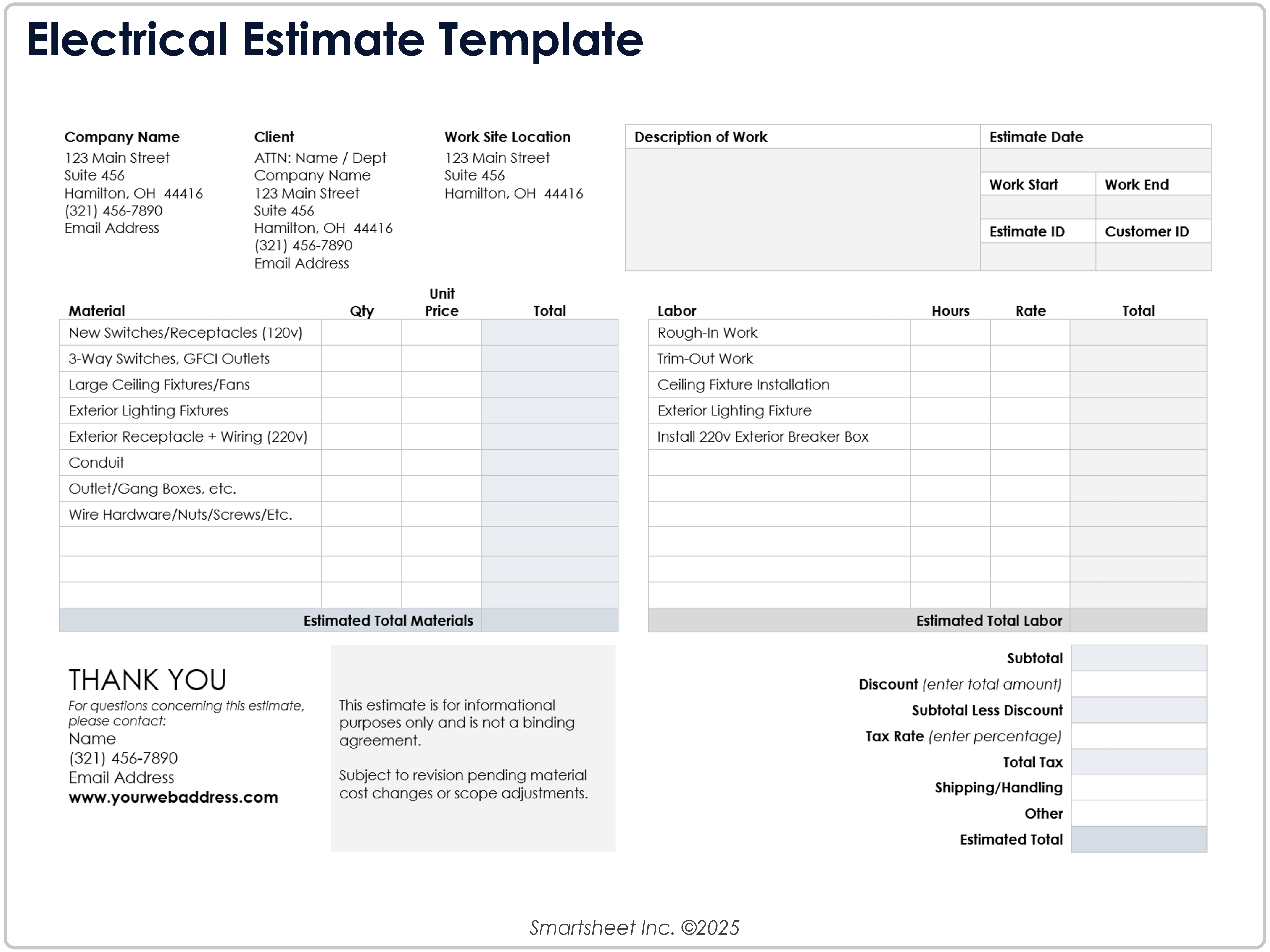 Electrical Estimate Template