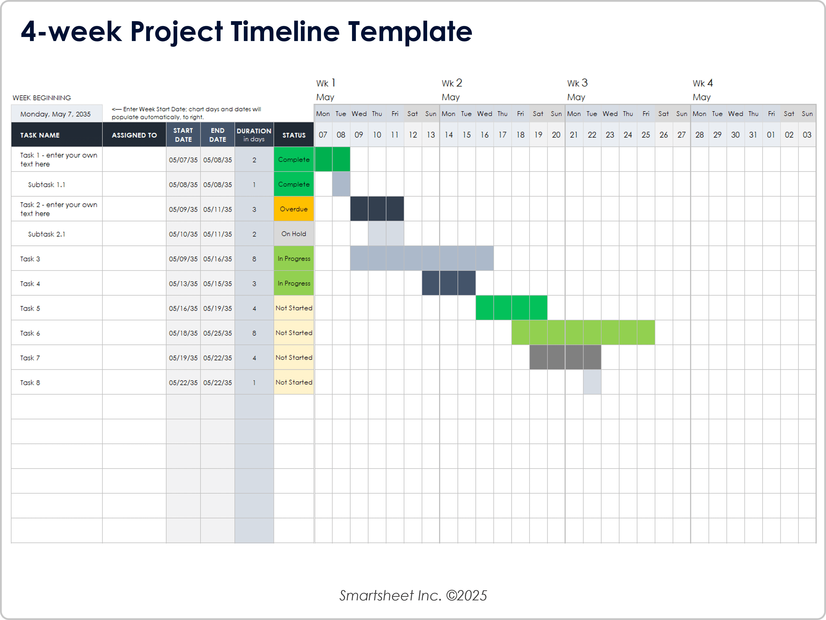 Four-Week Project Calendar Template