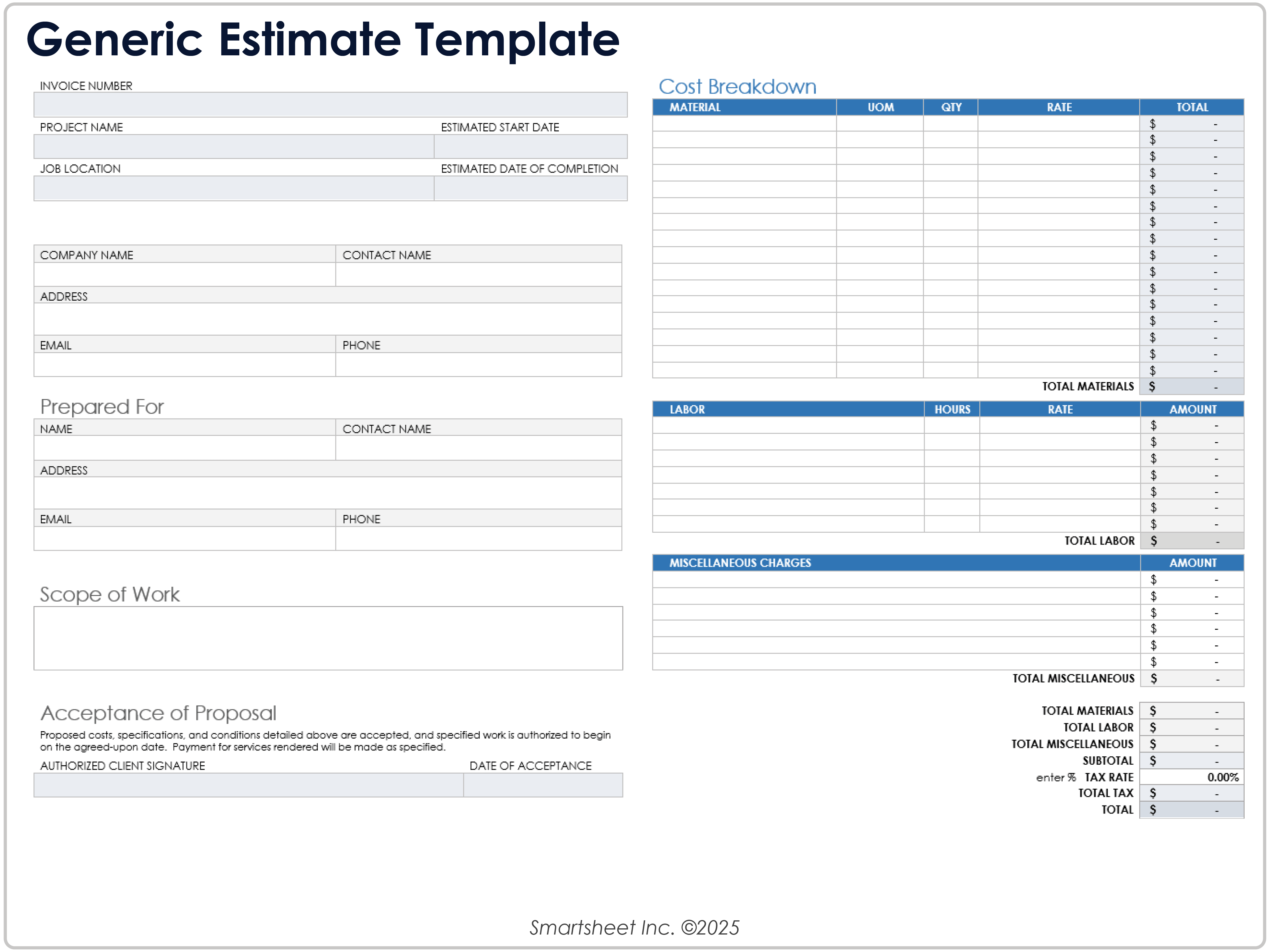 Generic Estimate Template