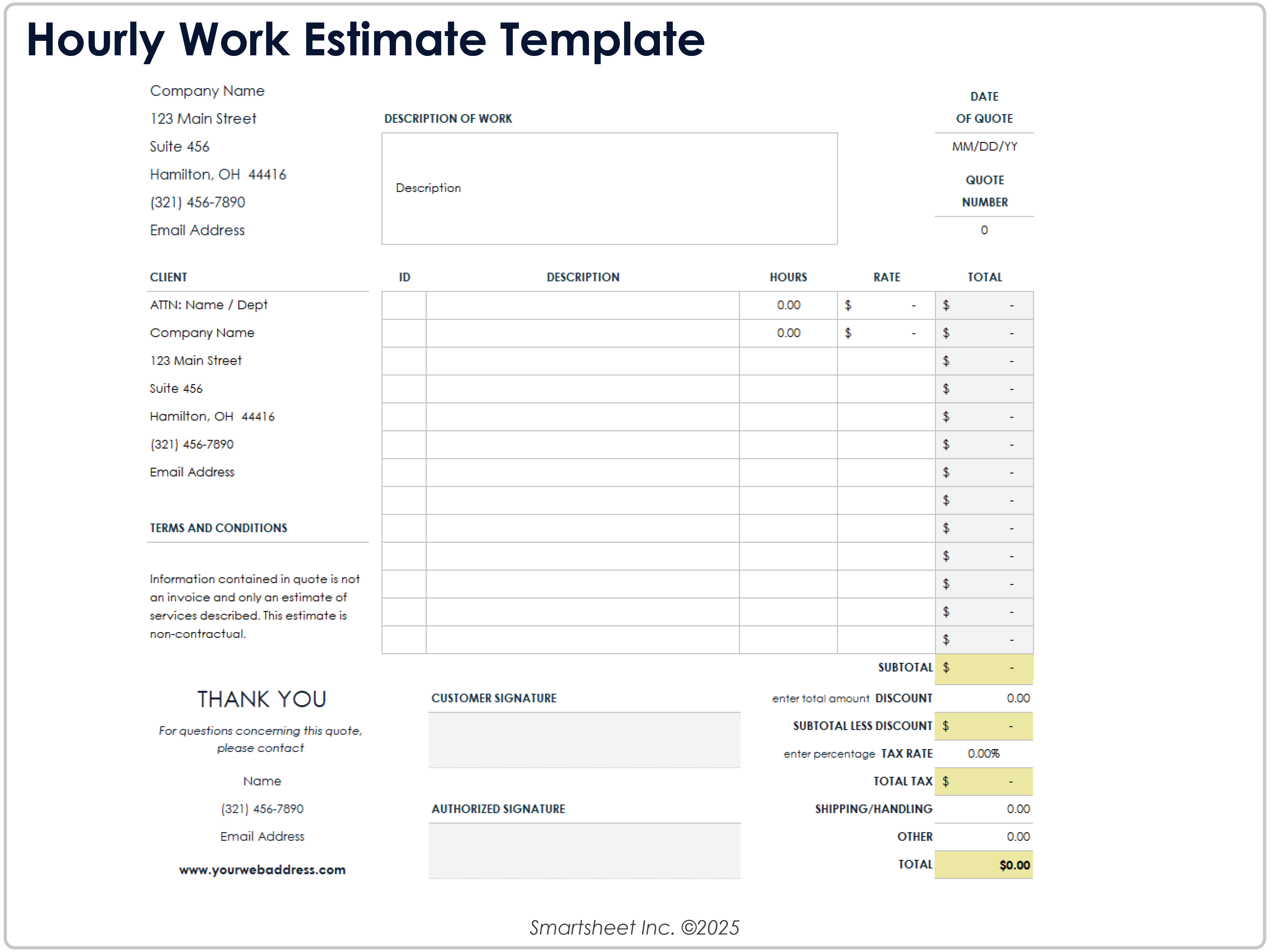 Hourly Work Estimate Template