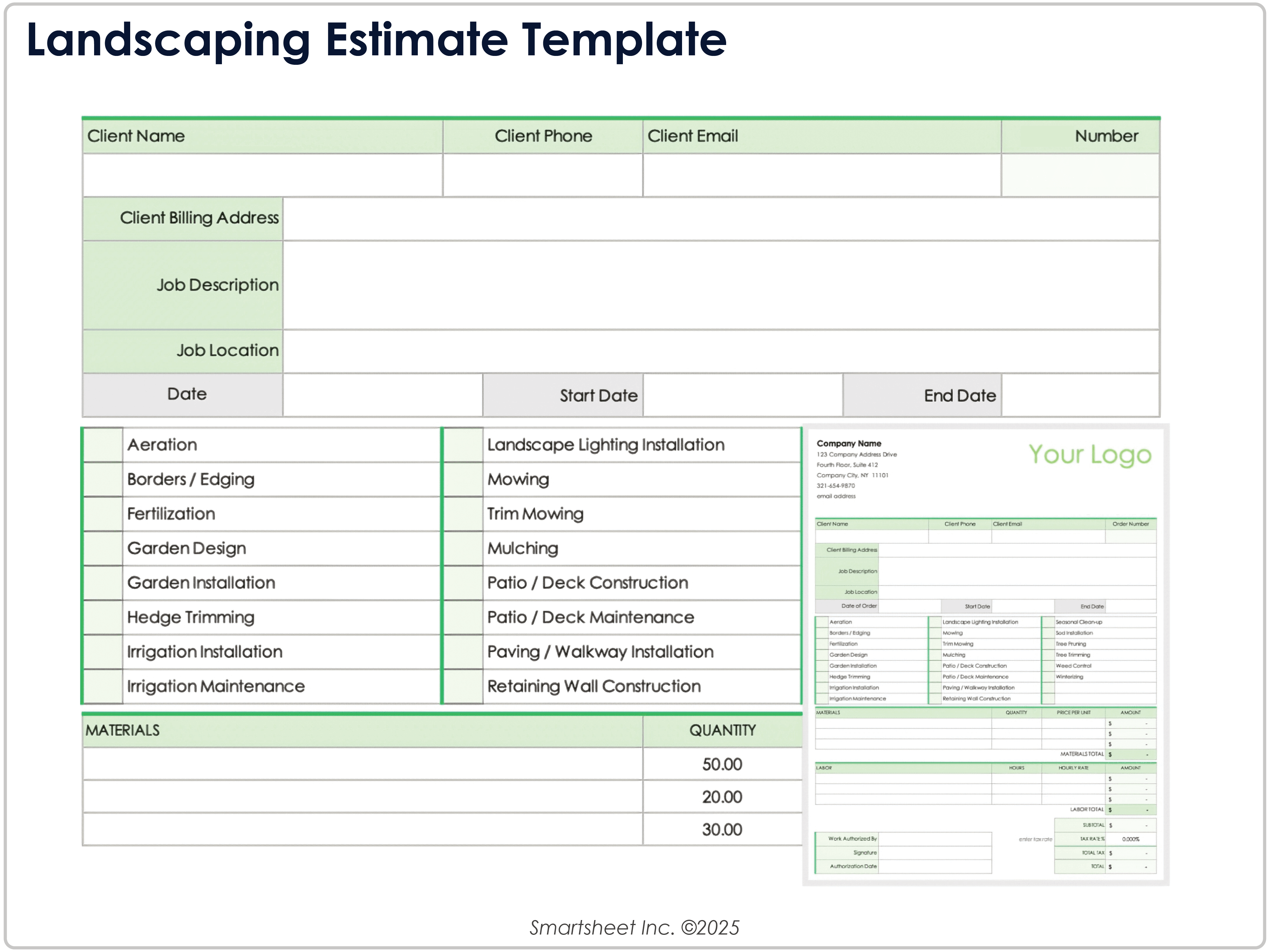 Landscaping Estimate Template