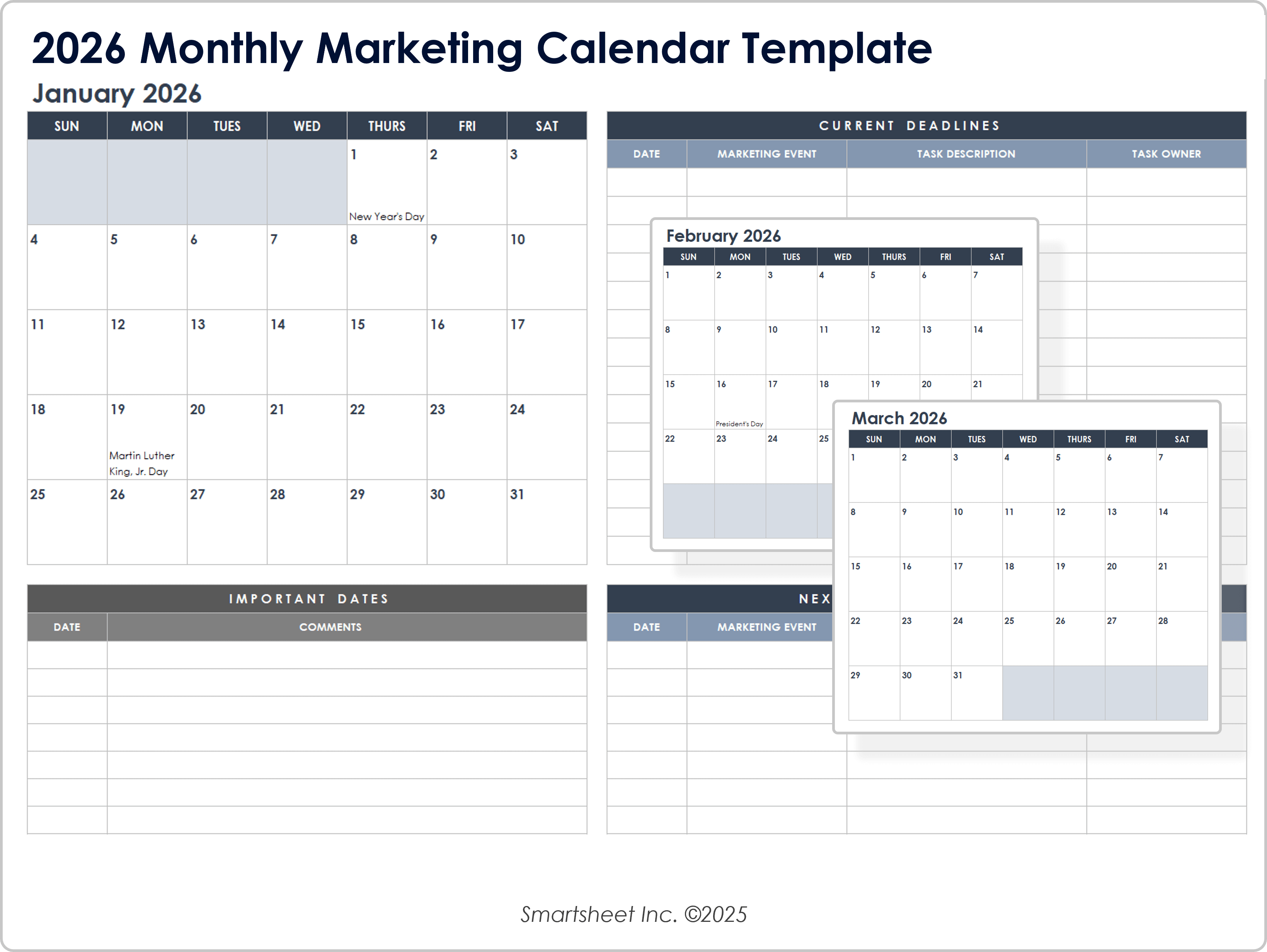 Monthly Marketing Calendar Template 2026