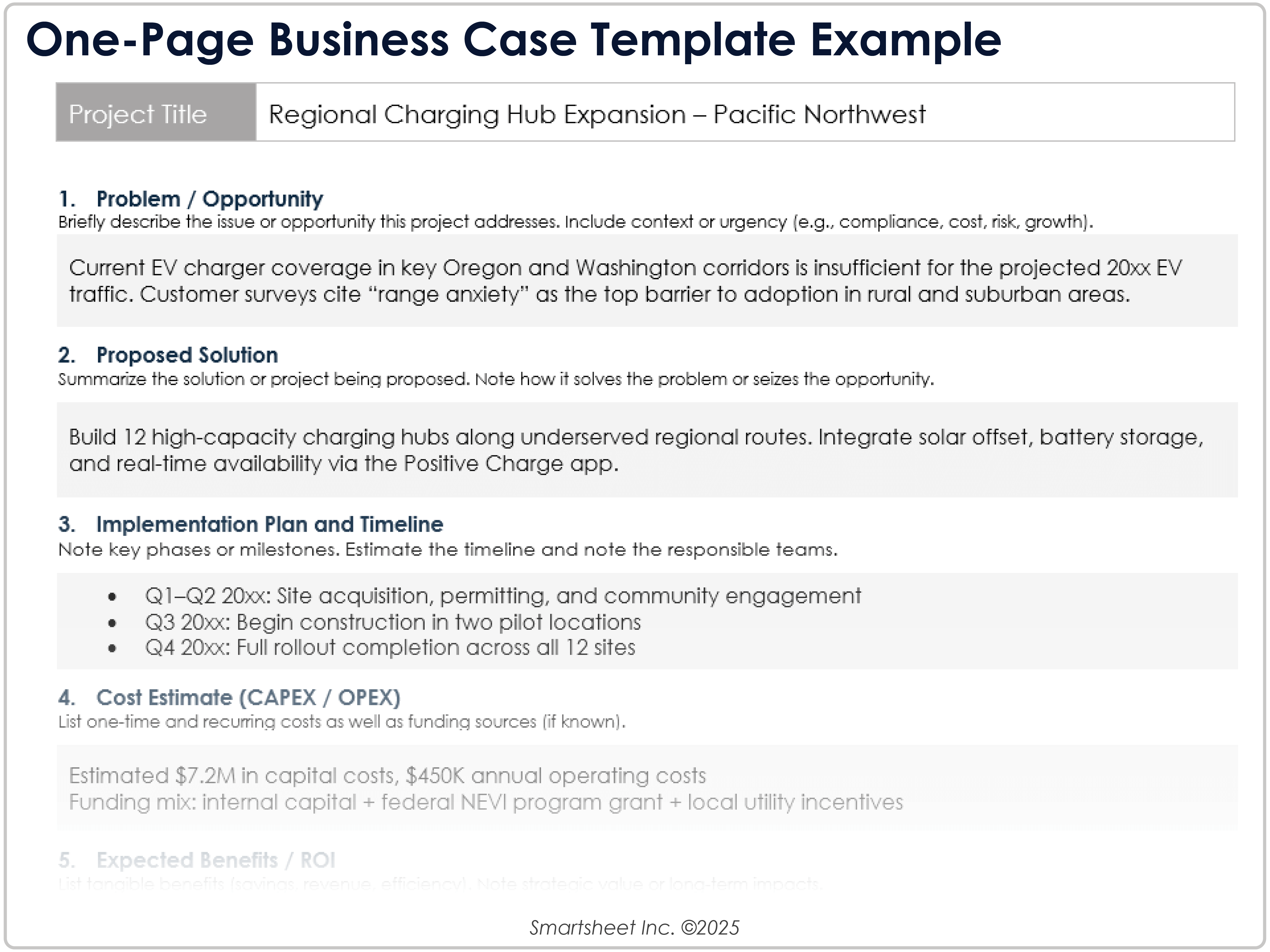 One Page Business Case Template Example