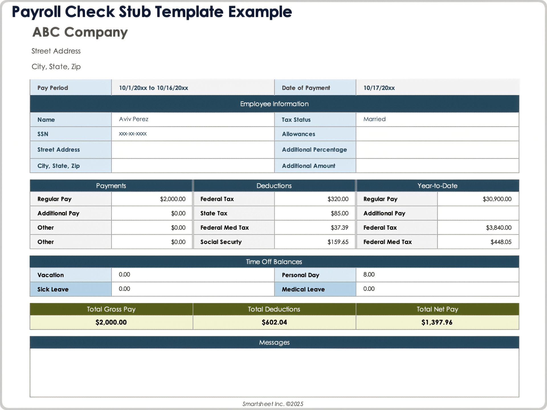 Payroll Check Stub Template Example