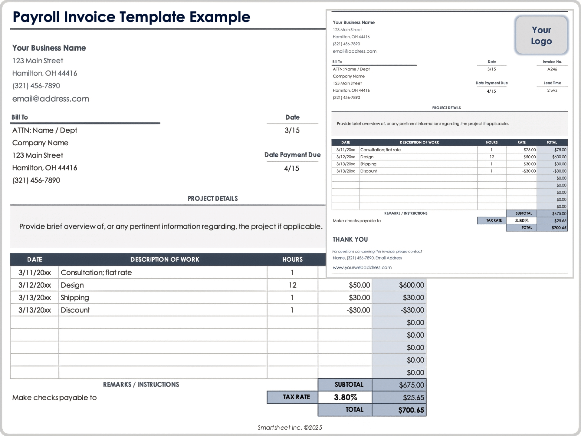 Payroll Invoice Template Example