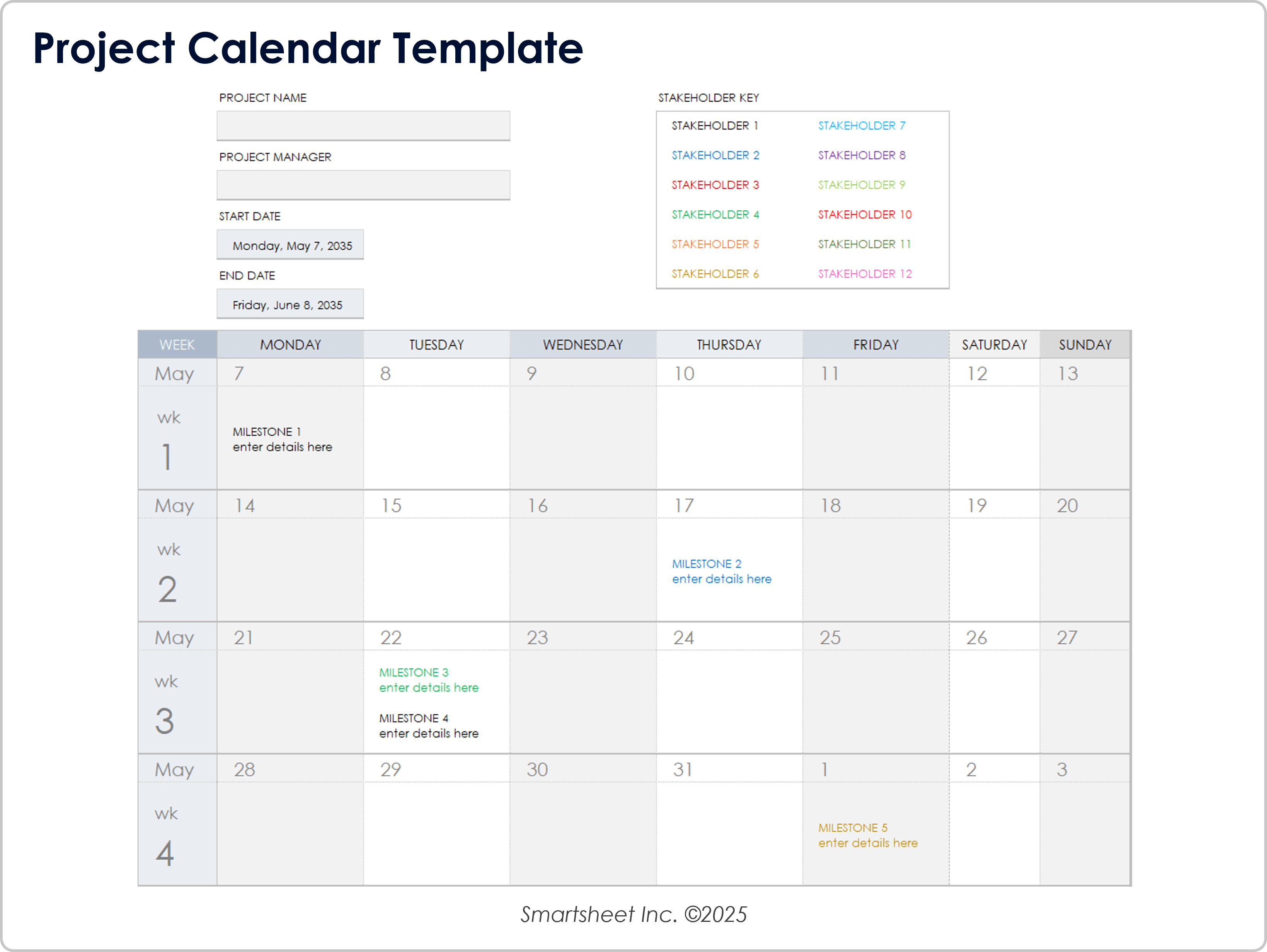 Project Calendar Template