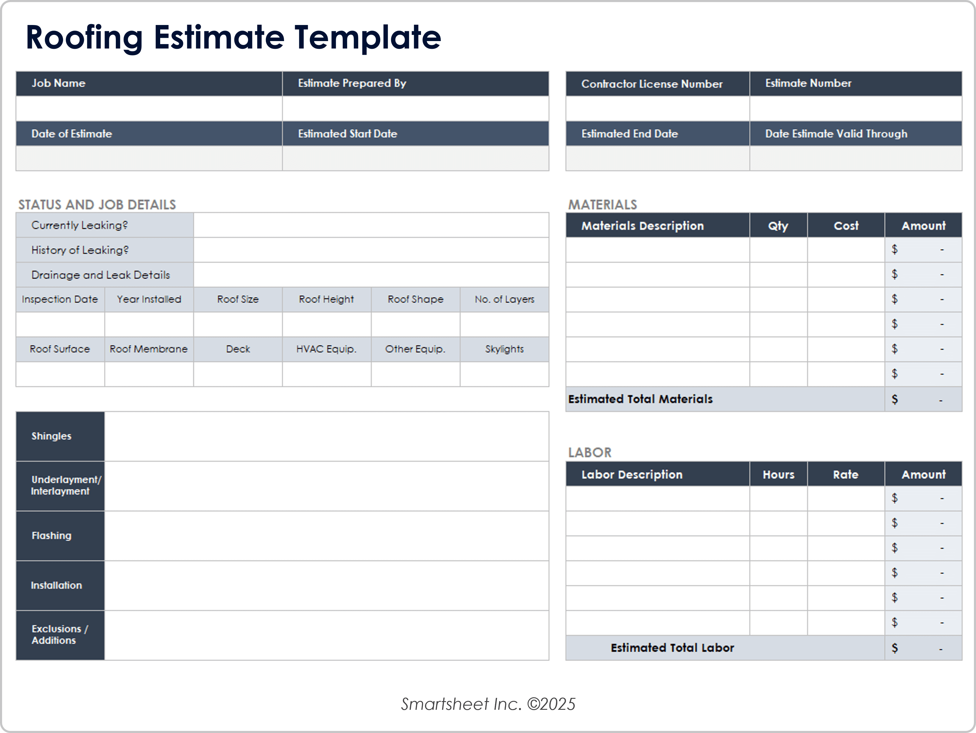 Roofing Estimate Template