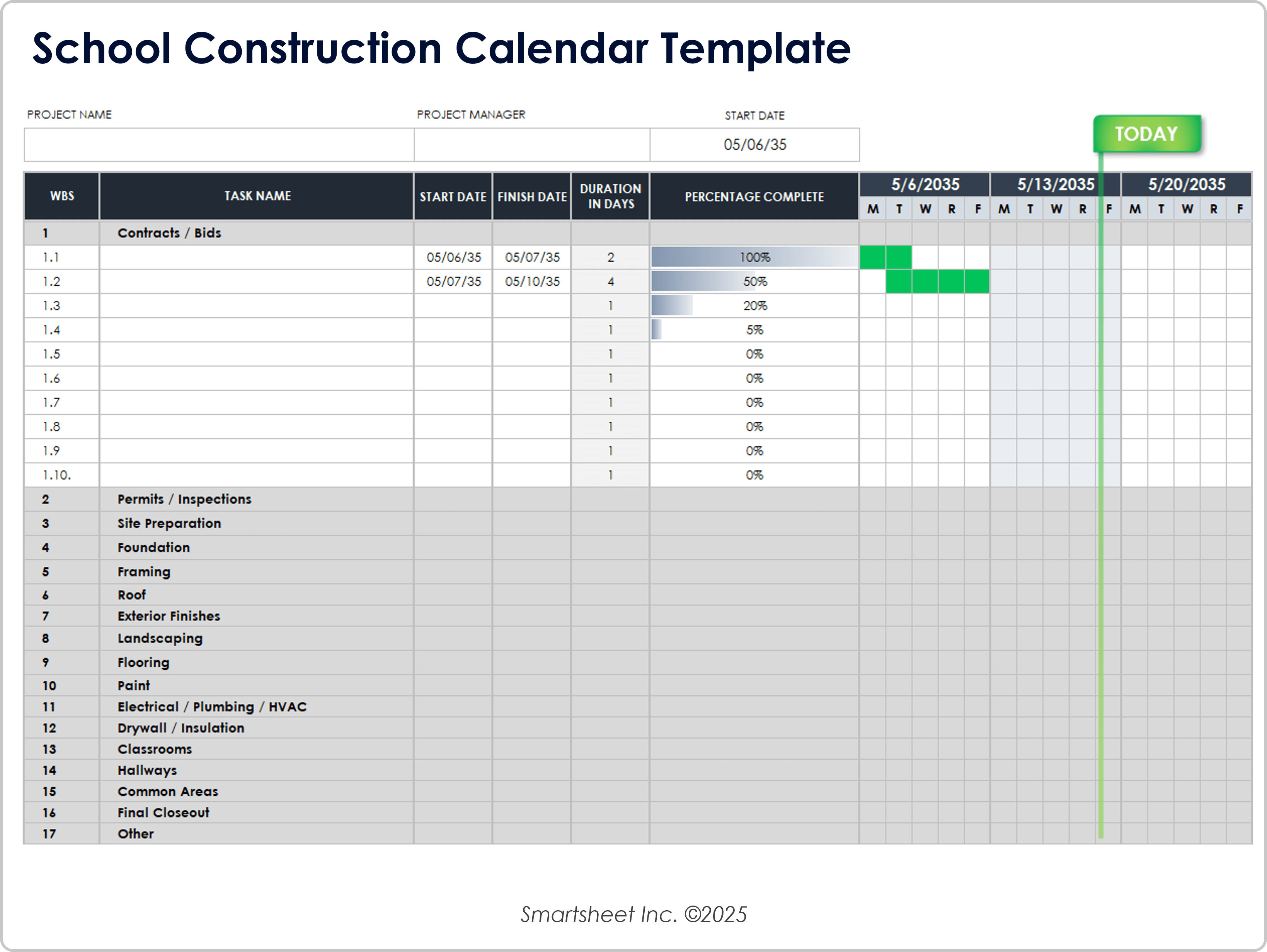 School Construction Calendar Template