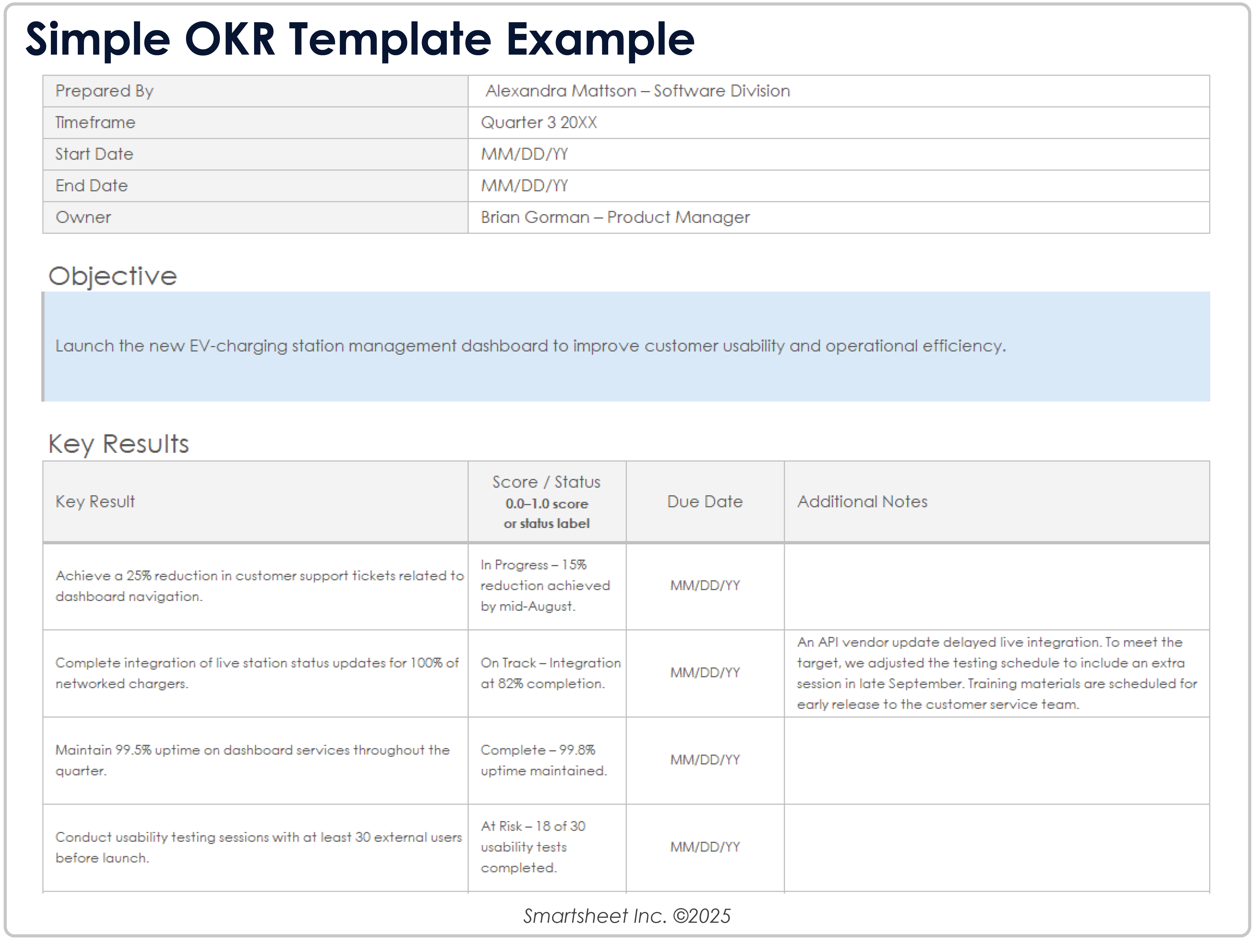 Simple OKR Template Example