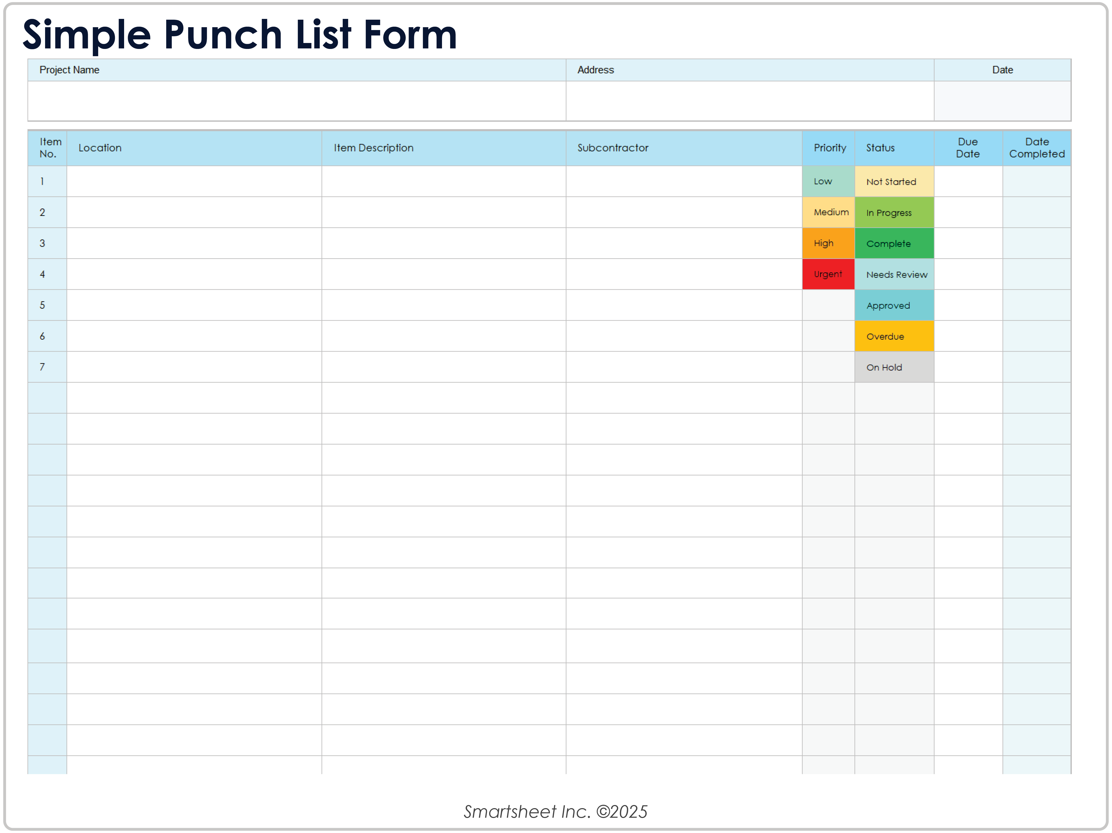 Simple Punch List Form