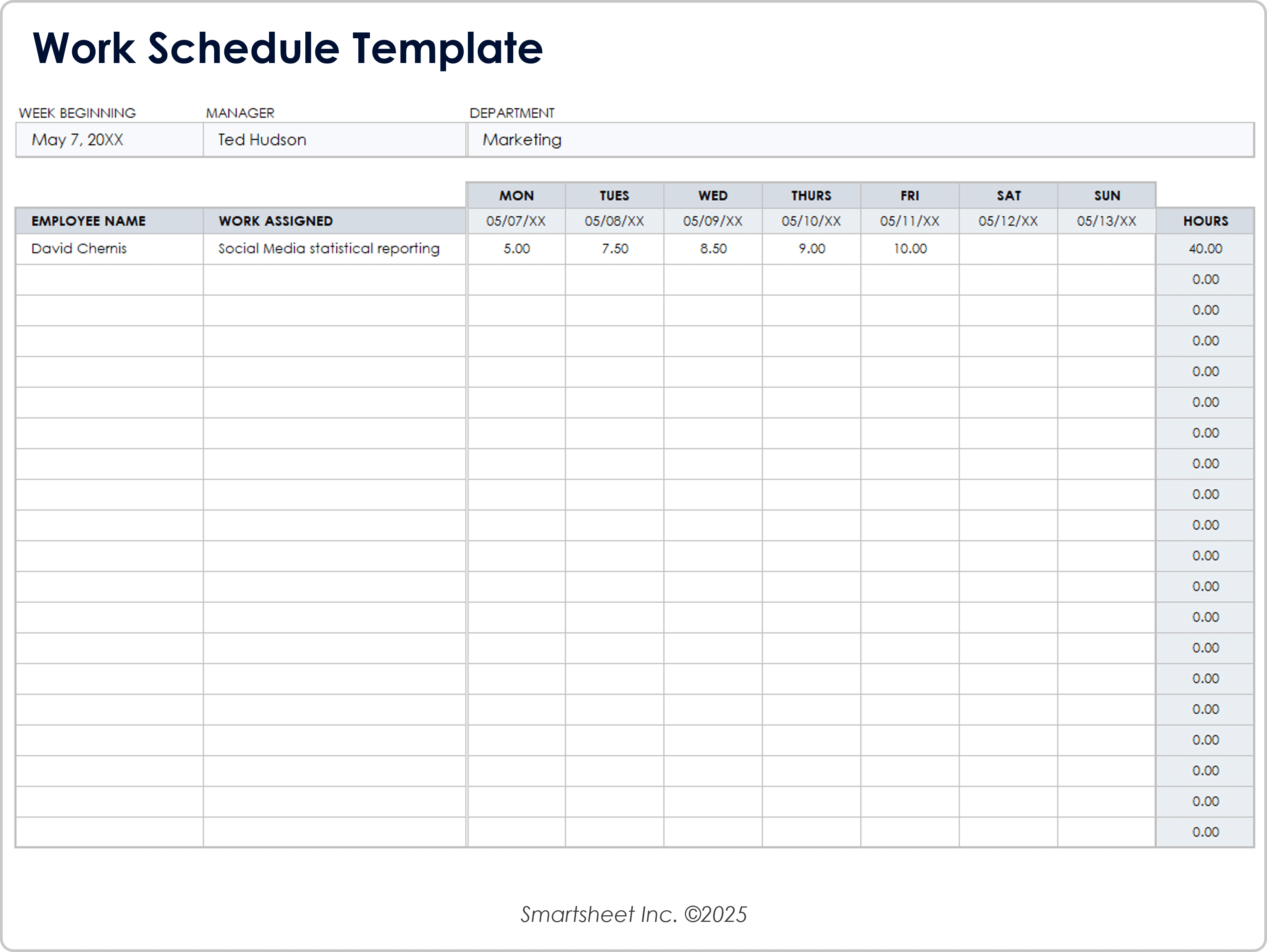 Work Schedule Template