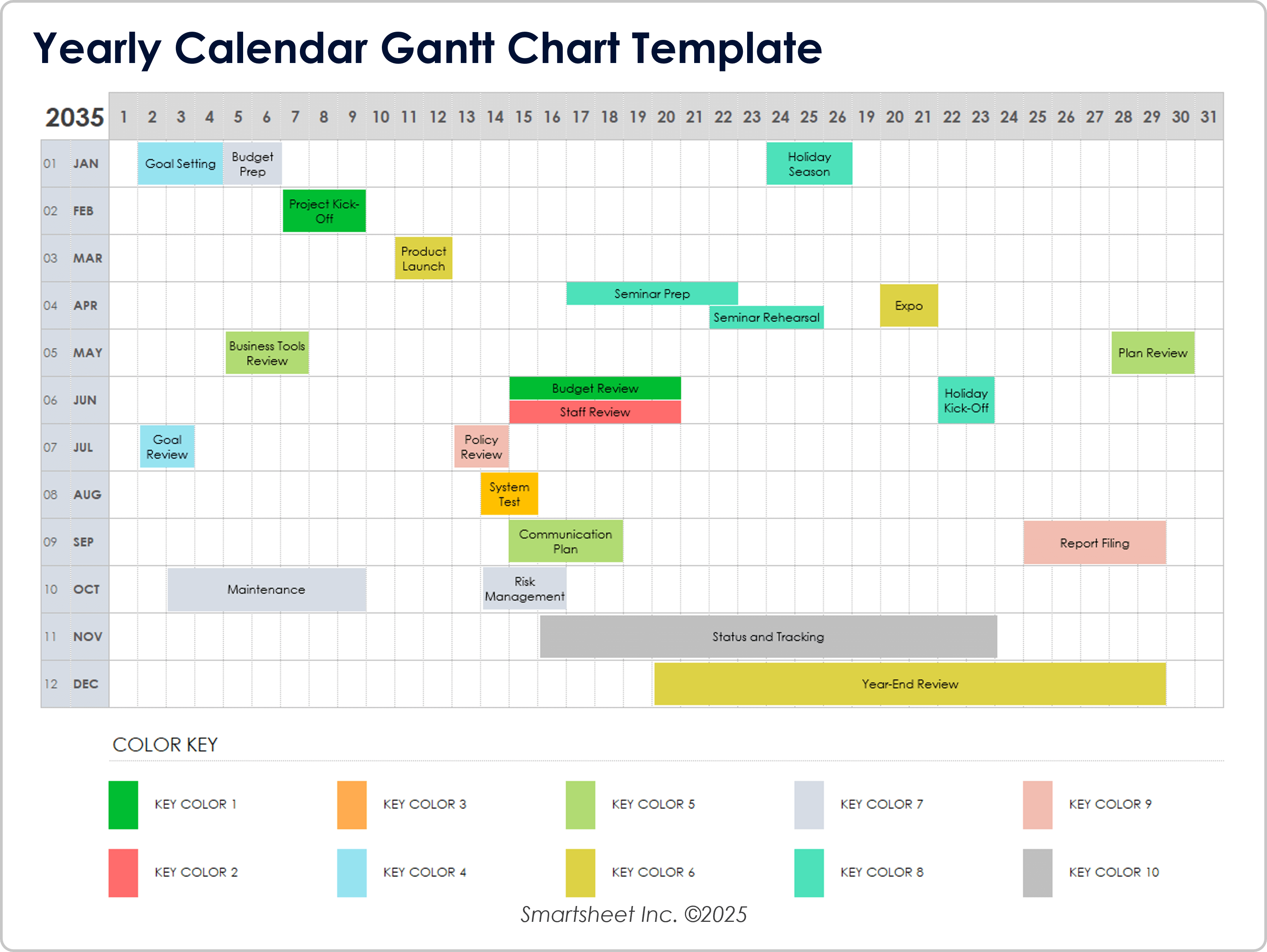 Yearly Calendar Gantt Chart Template