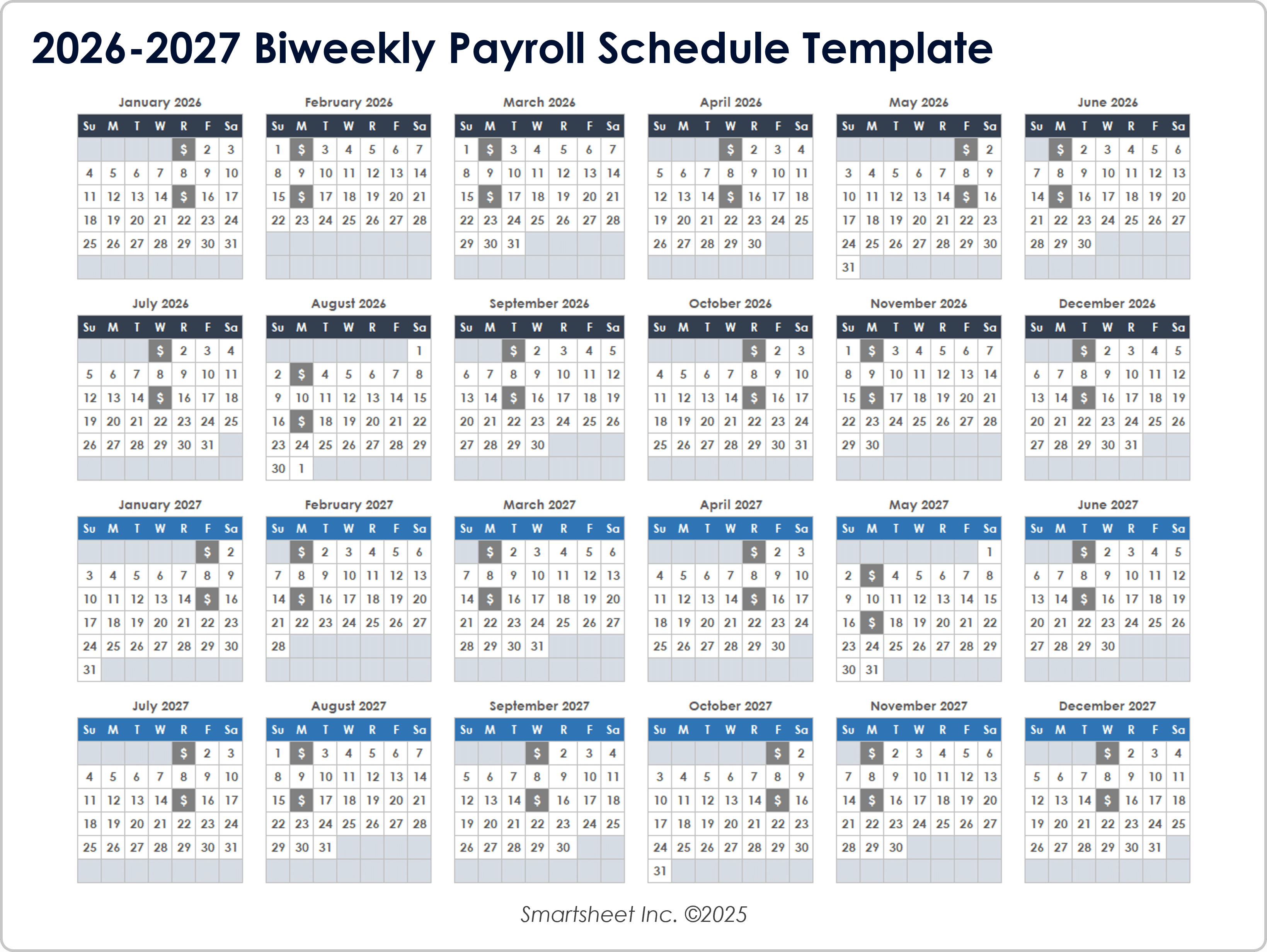2026-2027 Biweekly Payroll Schedule Template