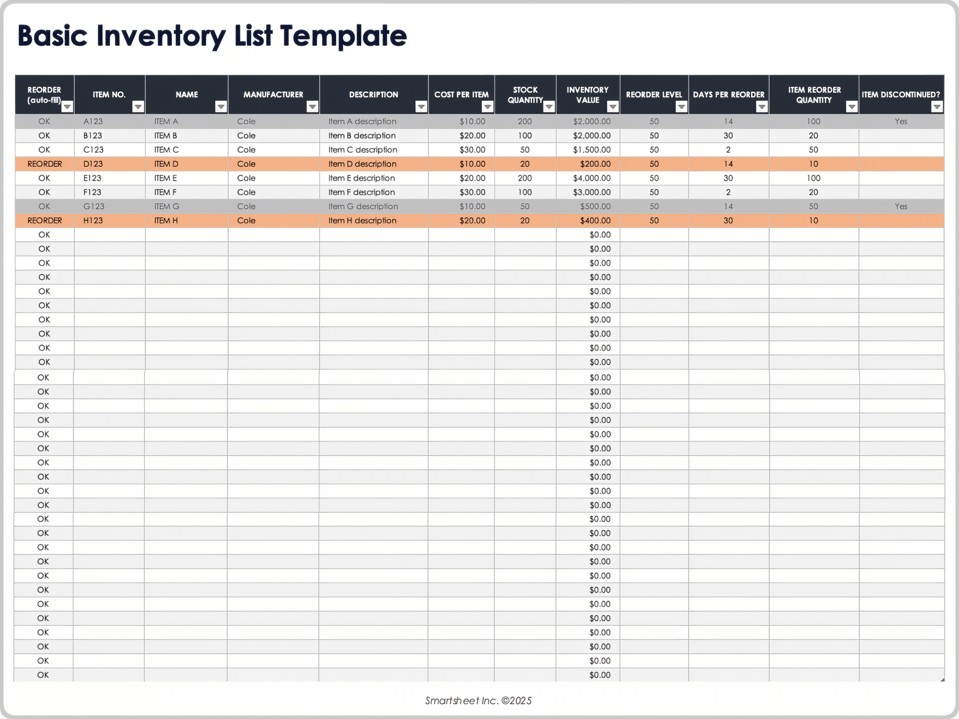 Basic Inventory List Template